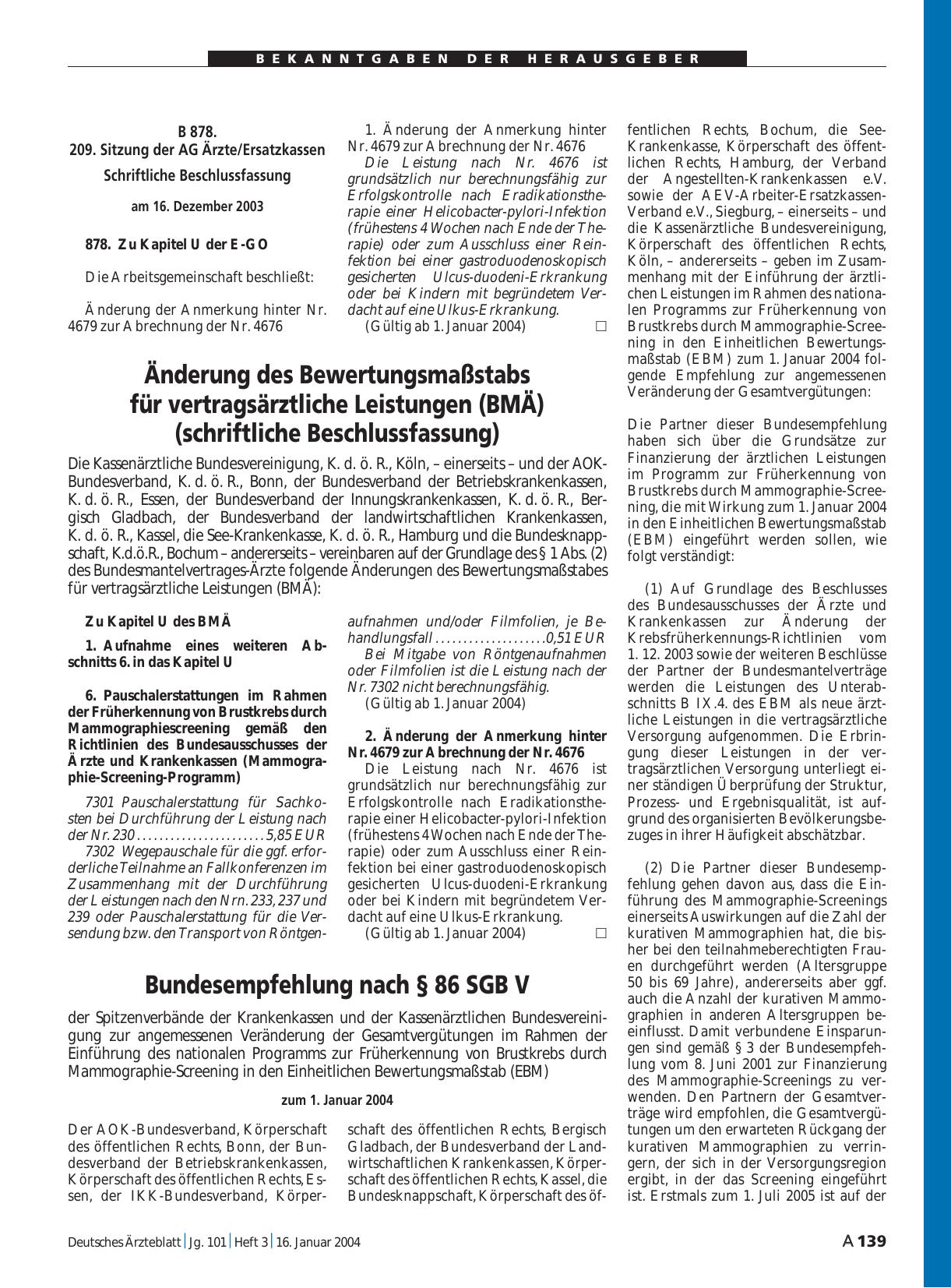 Vorschauseite 1: Änderung des Bewertungsmaßstabs für vertragsärztliche Leistungen (BMÄ) (schriftliche Beschlussfassung)