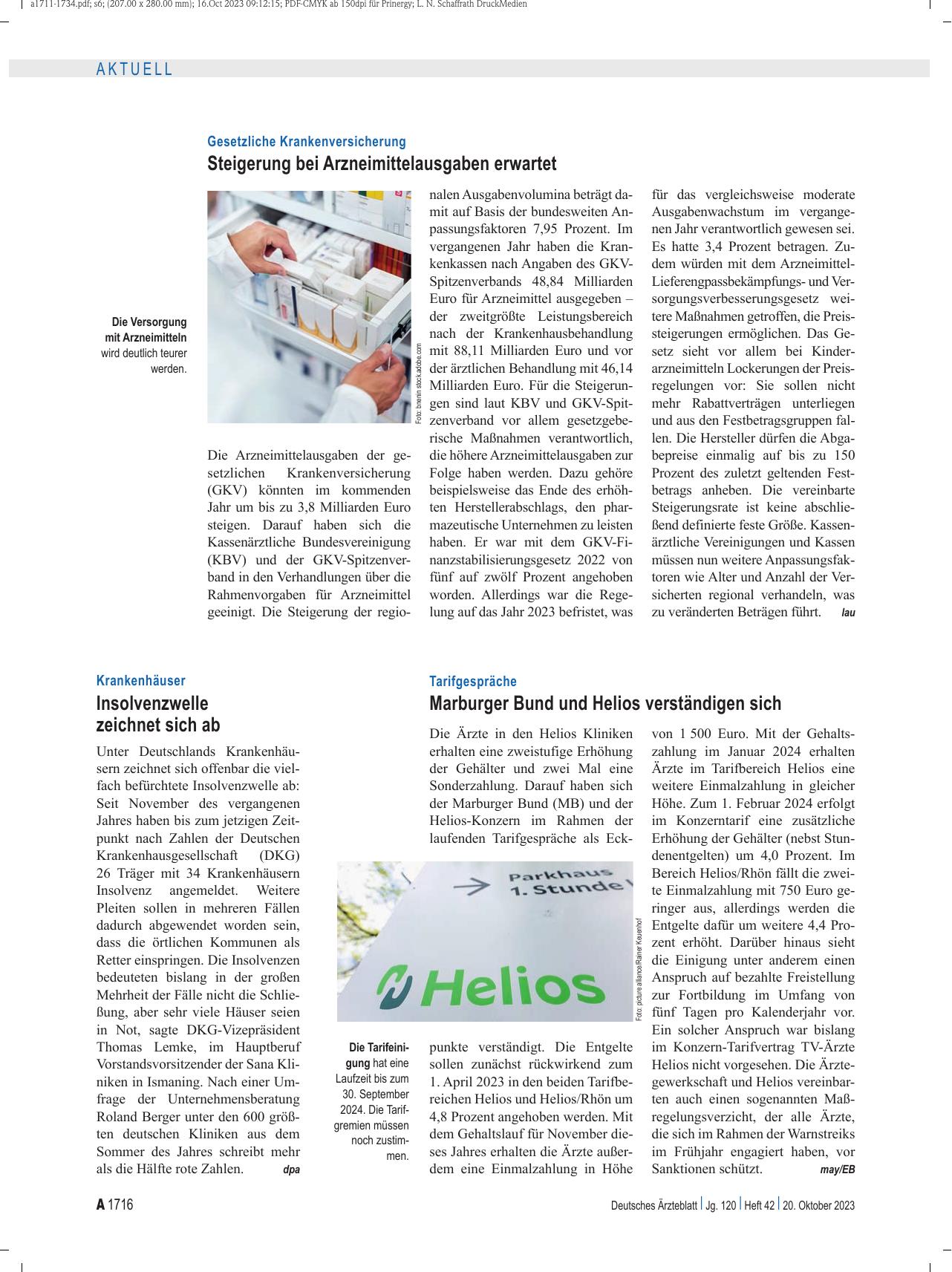 Vorschauseite 1: Tarifgespräche: Marburger Bund und Helios verständigen sich