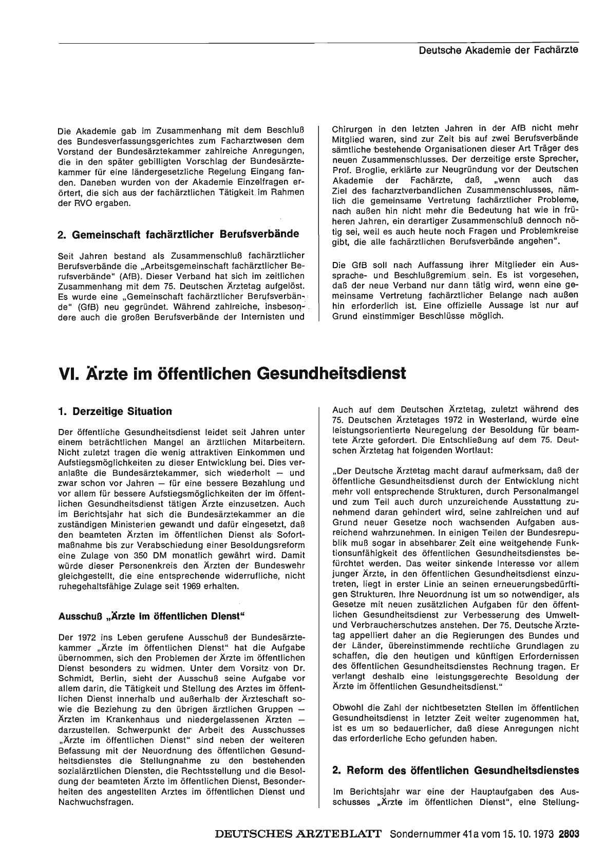Vorschauseite 1: Bericht über das Jahr 1972/73: E. Der Arzt im Beruf: Vl. Ärzte im öffentlichen Gesundheitsdienst
