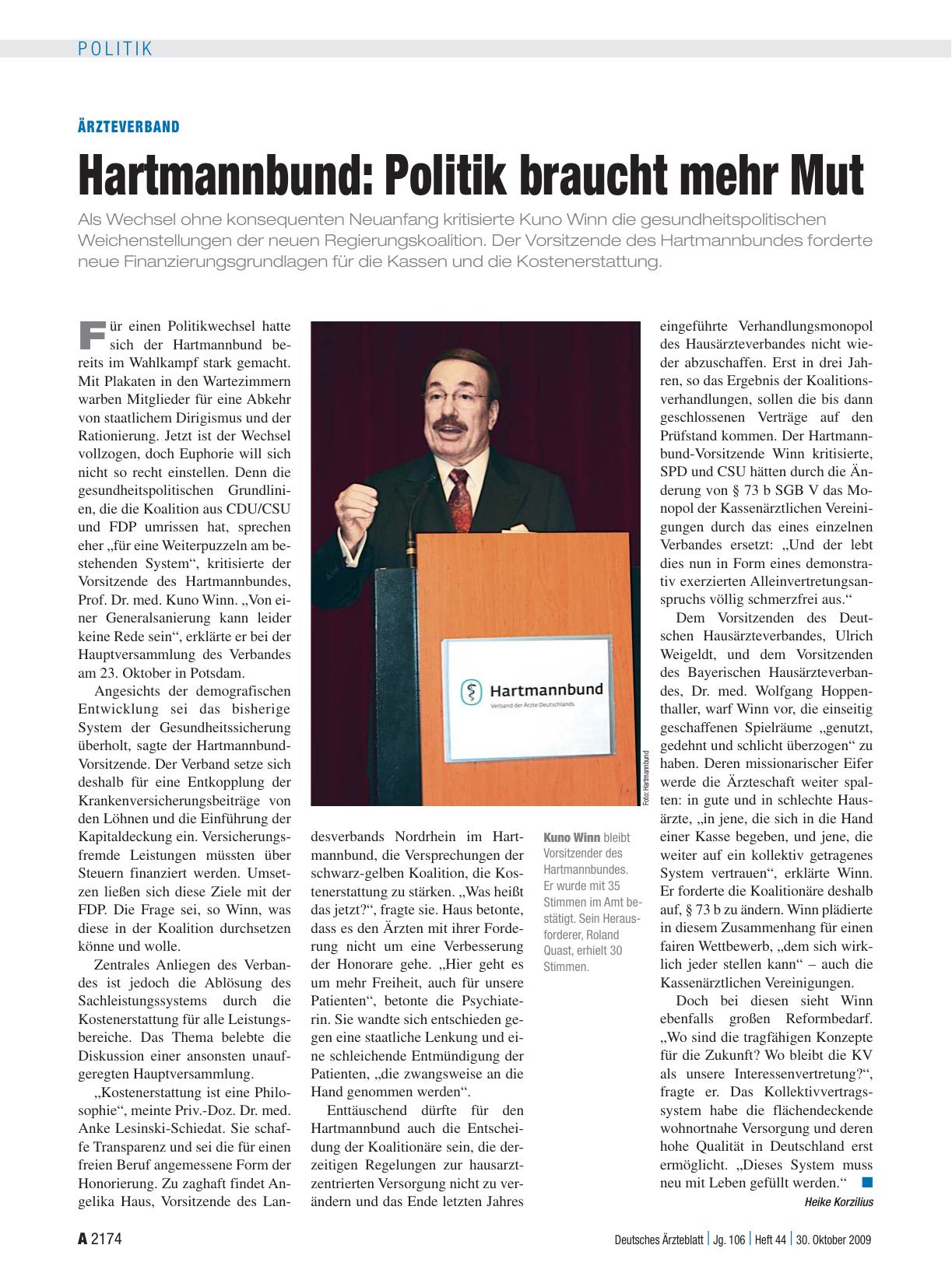 Vorschauseite 1: Ärzteverband – Hartmannbund: Politik braucht mehr Mut