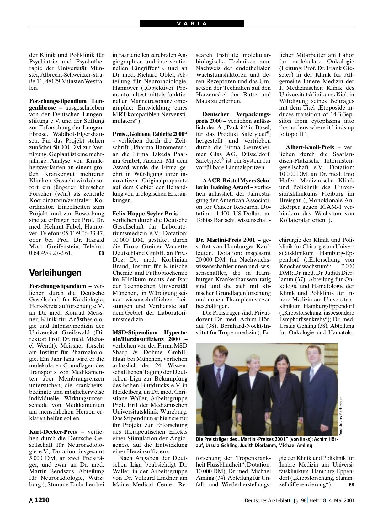 Vorschauseite 1: Verleihungen