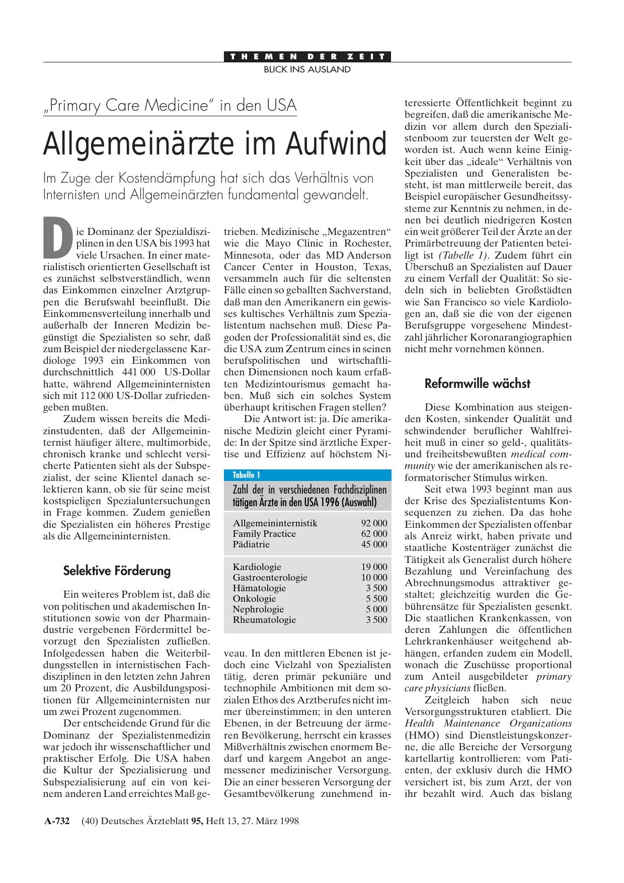 Vorschauseite 1: „Primary Care Medicine„ in den USA: Allgemeinärzte im Aufwind