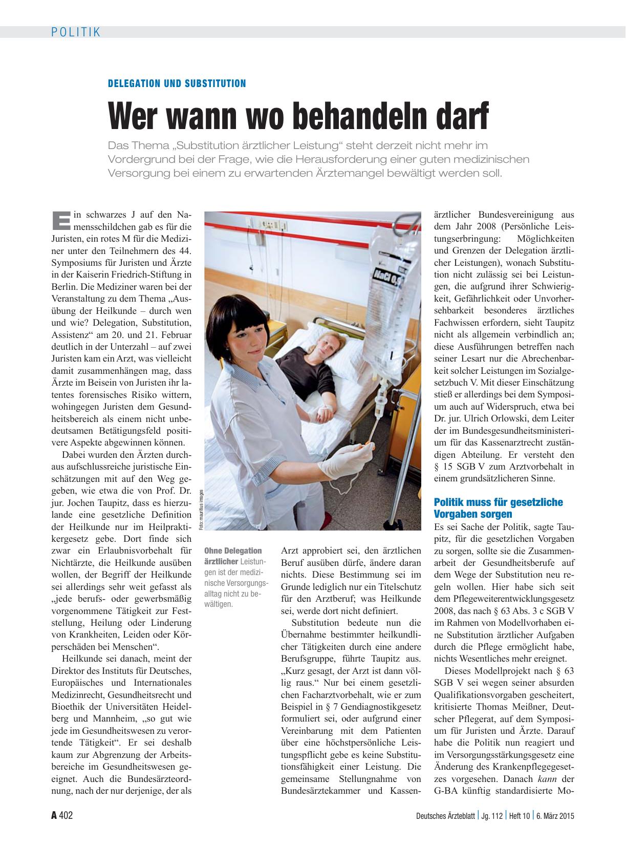 Vorschauseite 1: Delegation und Substitution: Wer wann wo behandeln darf