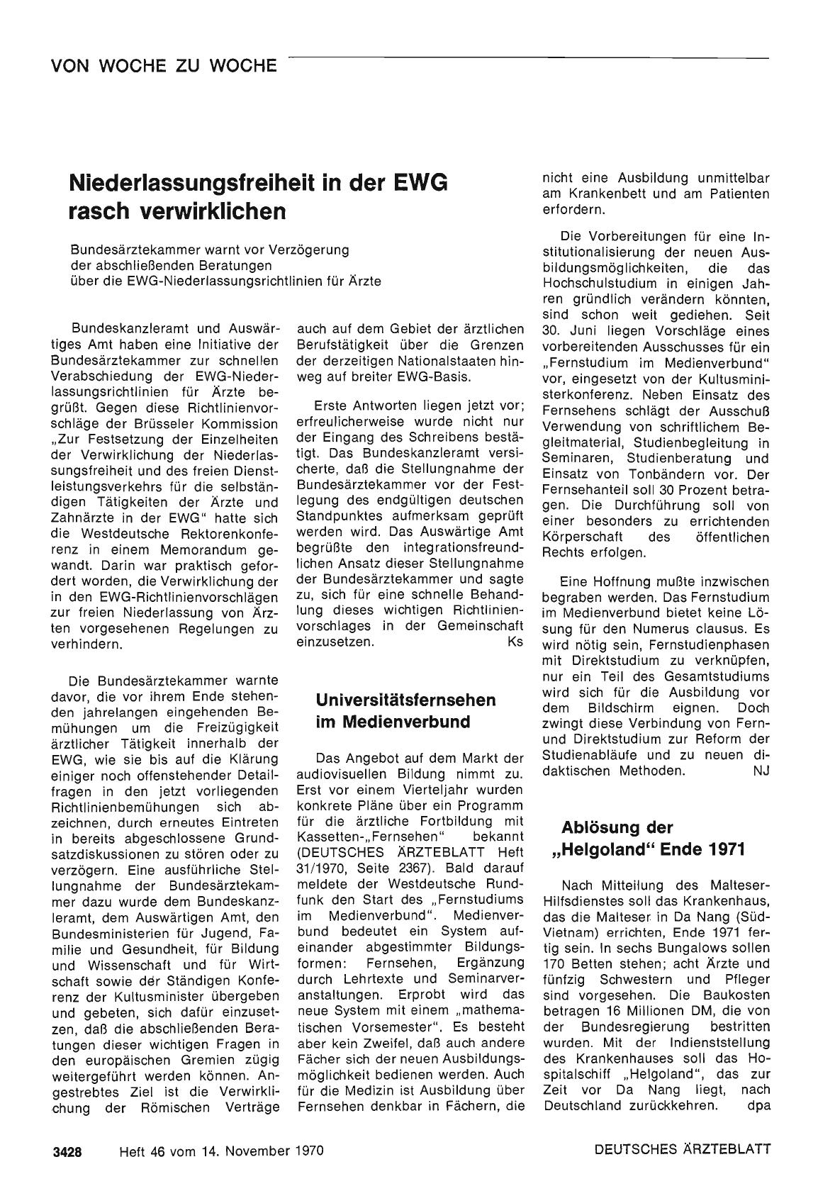 Vorschauseite 1: Ablösung der „Helgoland" Ende 1971