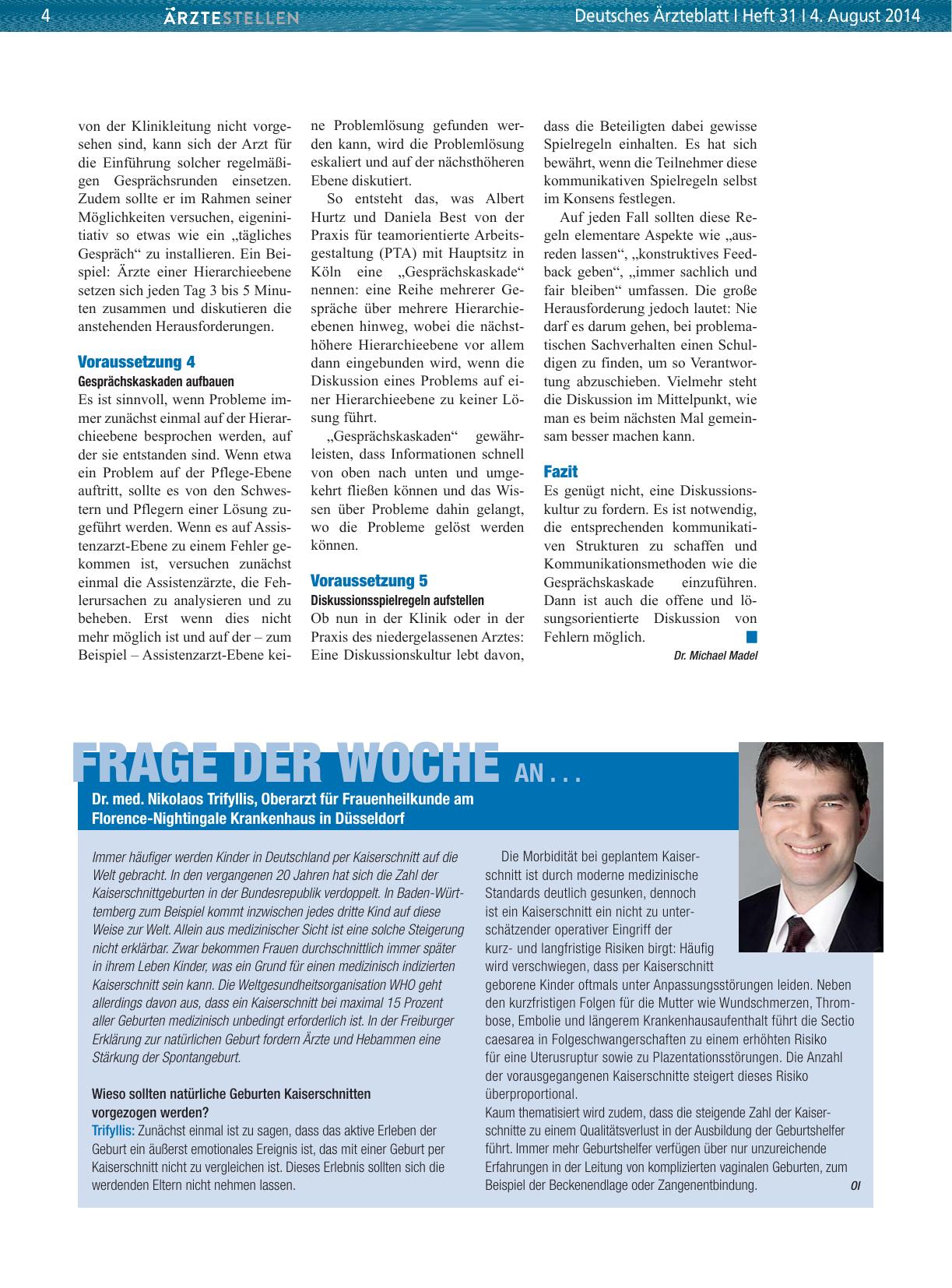 Vorschauseite 1: Frage der Woche an. .. Dr. med. Nikolaos Trifyllis, Oberarzt für Frauenheilkunde am Florence-Nightingale Krankenhaus in Düsseldorf