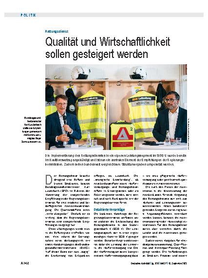Vorschauseite 1: Rettungsdienst: Qualität und Wirtschaftlichkeit sollen gesteigert werden.