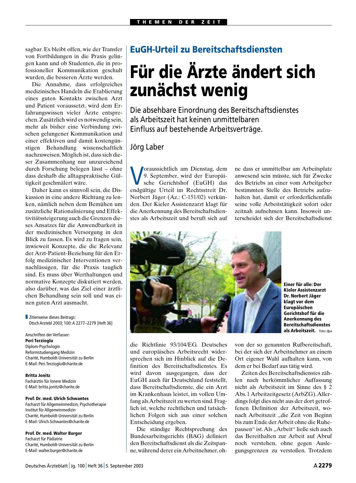 Vorschauseite 1: EuGH-Urteil zu Bereitschaftsdiensten: Für die Ärzte ändert sich zunächst wenig