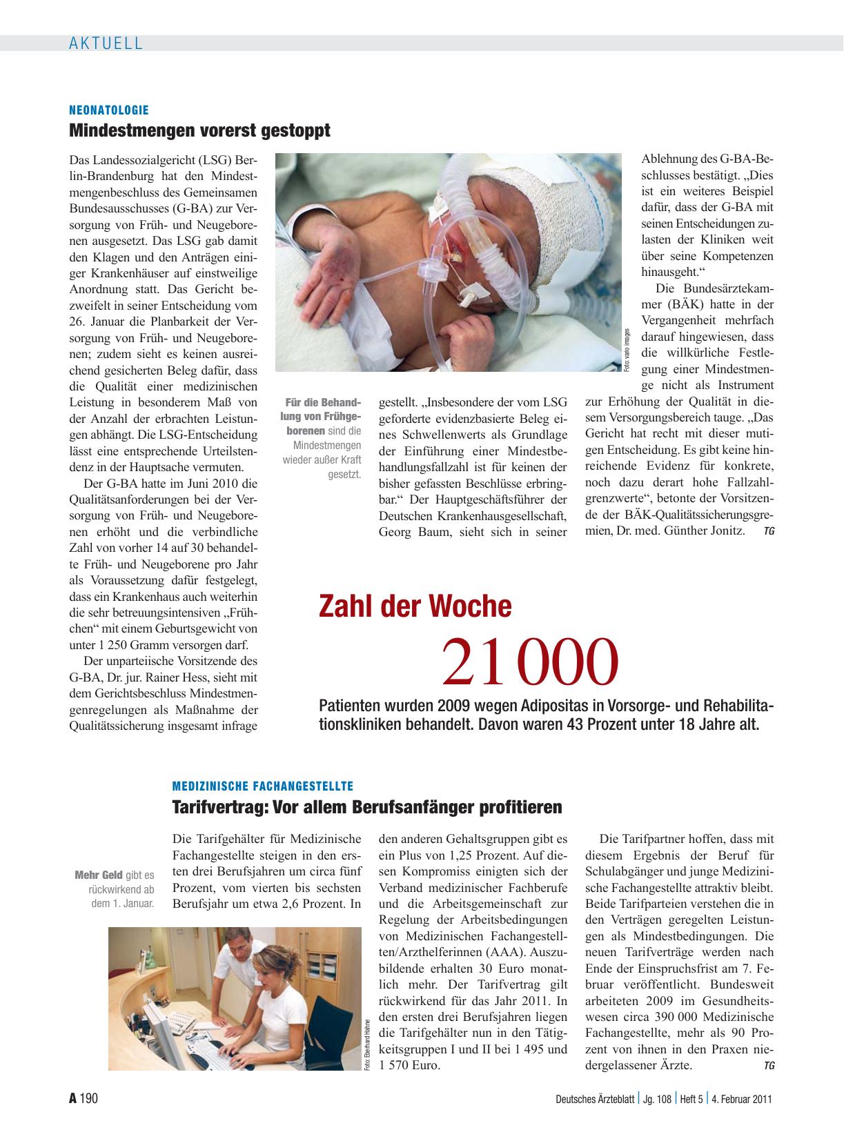 Vorschauseite 1: Neonatologie: Mindestmengen vorerst gestoppt