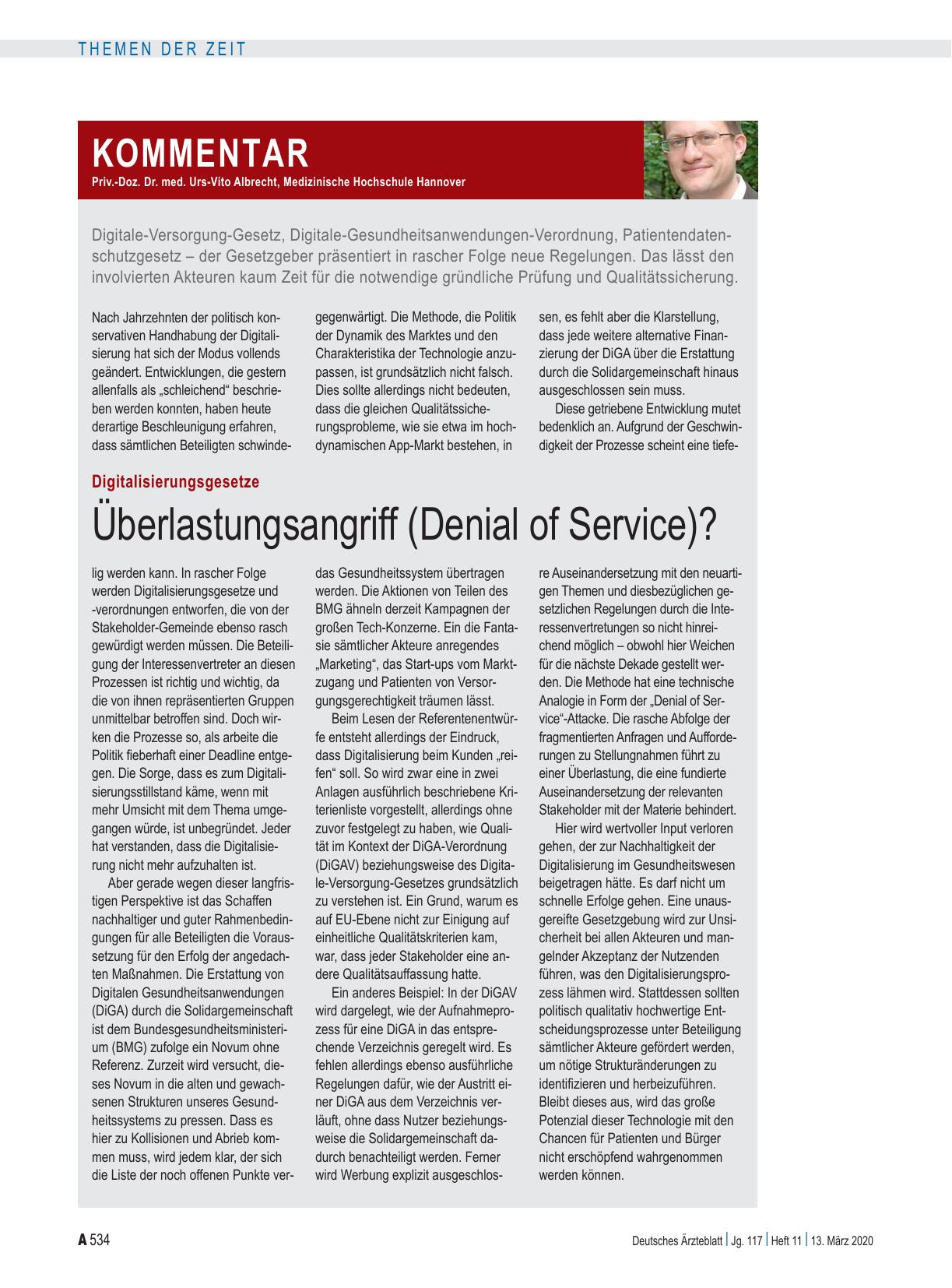 Vorschauseite 1: Digitalisierungsgesetze: Überlastungsangriff (Denial of Service)?