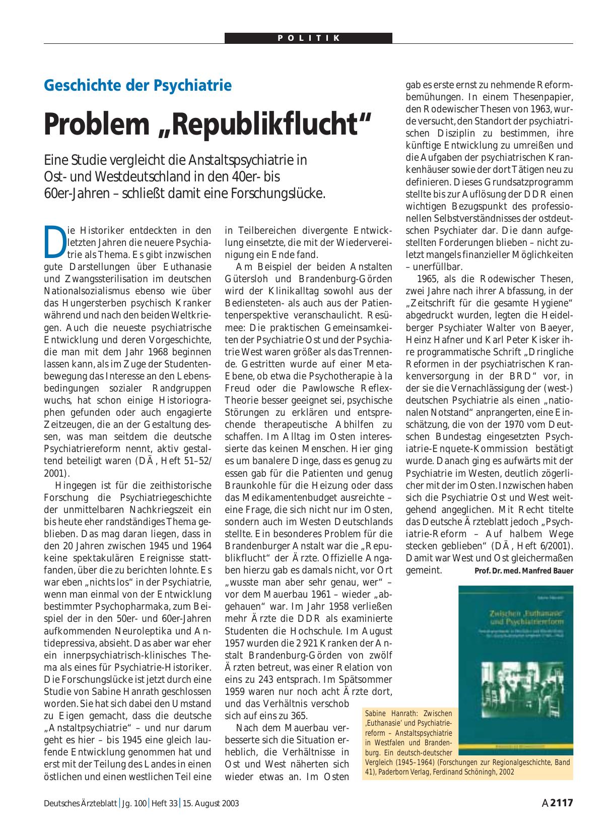 Vorschauseite 1: Geschichte der Psychiatrie: Problem „Republikflucht“
