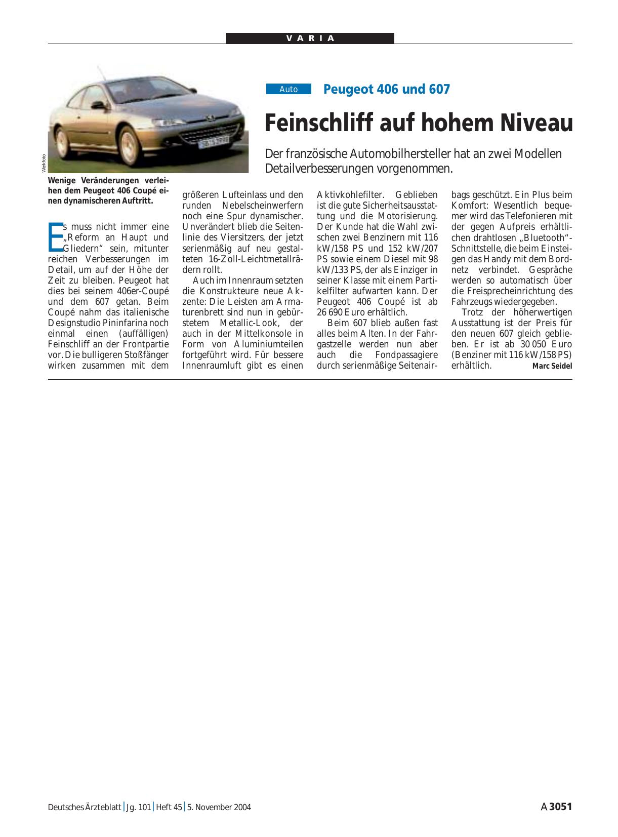 Vorschauseite 1: Peugeot 406 und 607: Feinschliff auf hohem Niveau