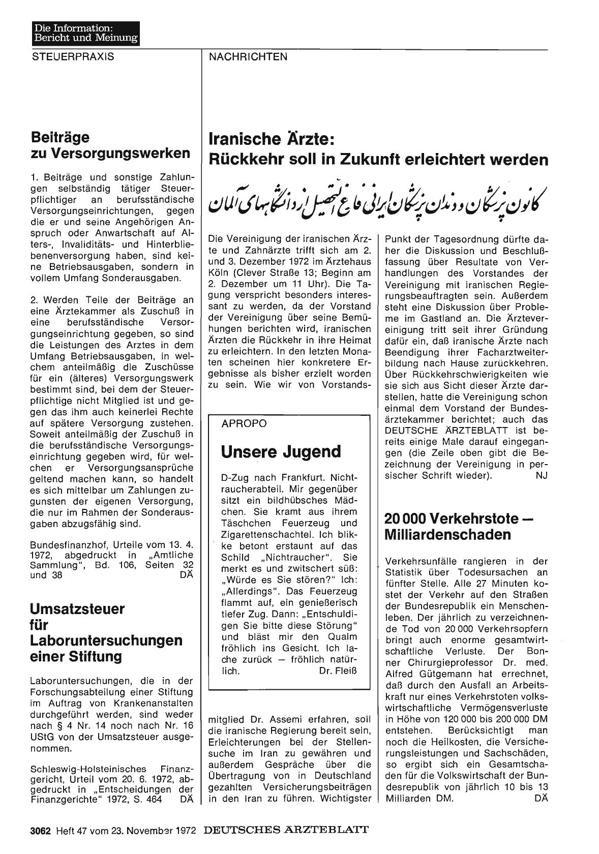 Vorschauseite 1: 20 000 Verkehrstote — Milliardenschaden
