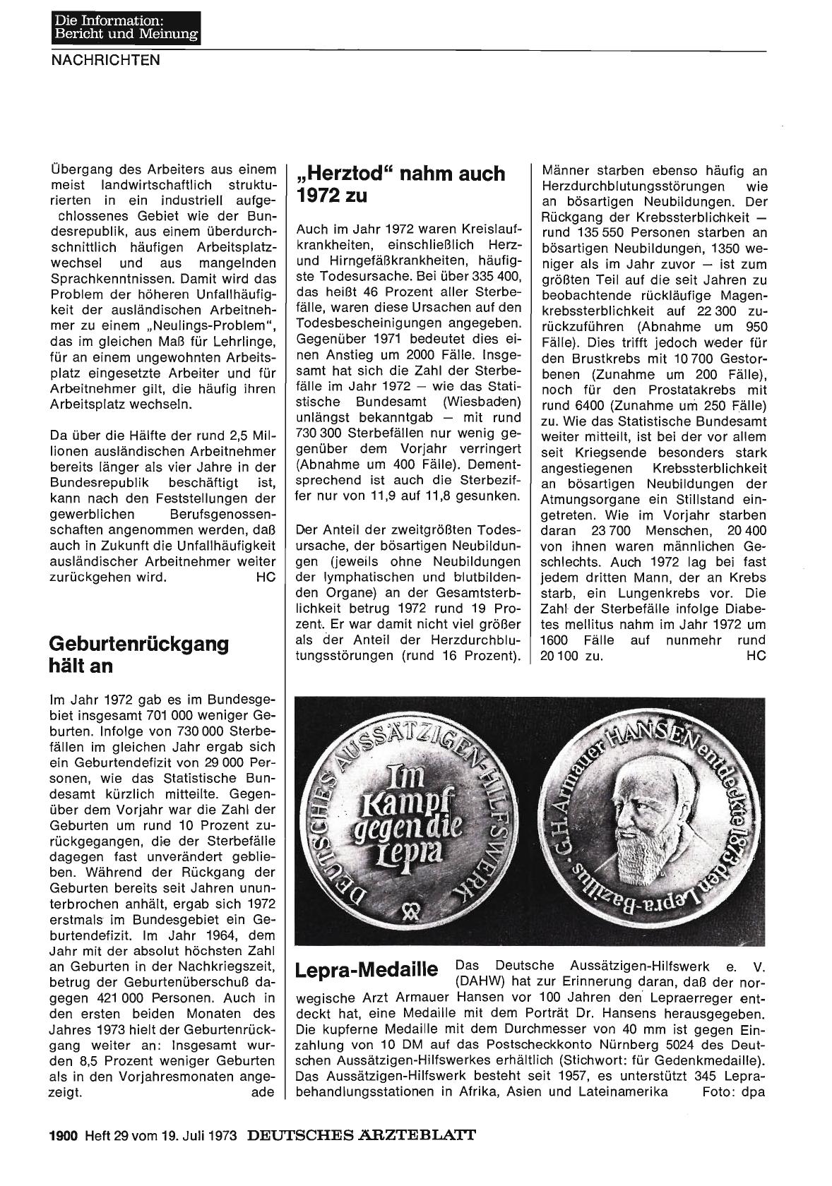 Vorschauseite 1: „Herztod" nahm auch 1972 zu