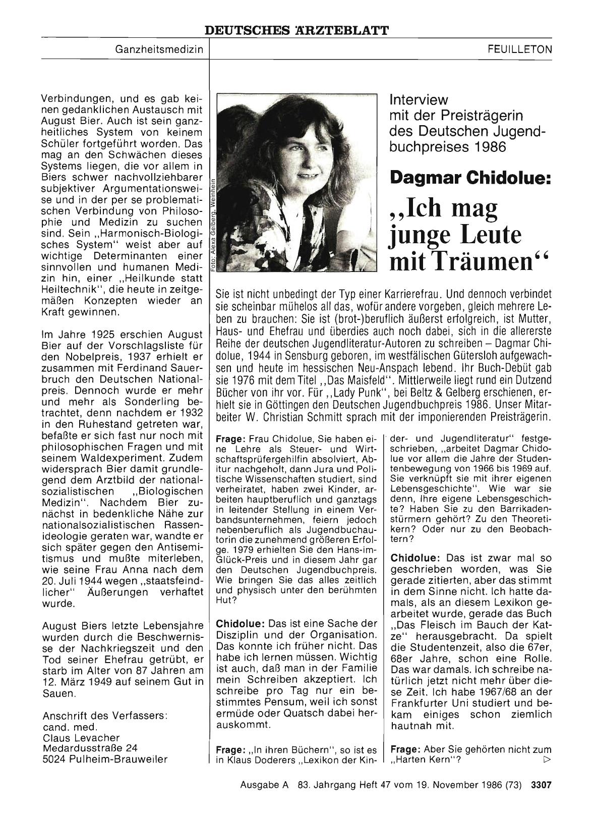 Vorschauseite 1: Dagmar Chidolue: „Ich mag junge Leute mit Träumen“