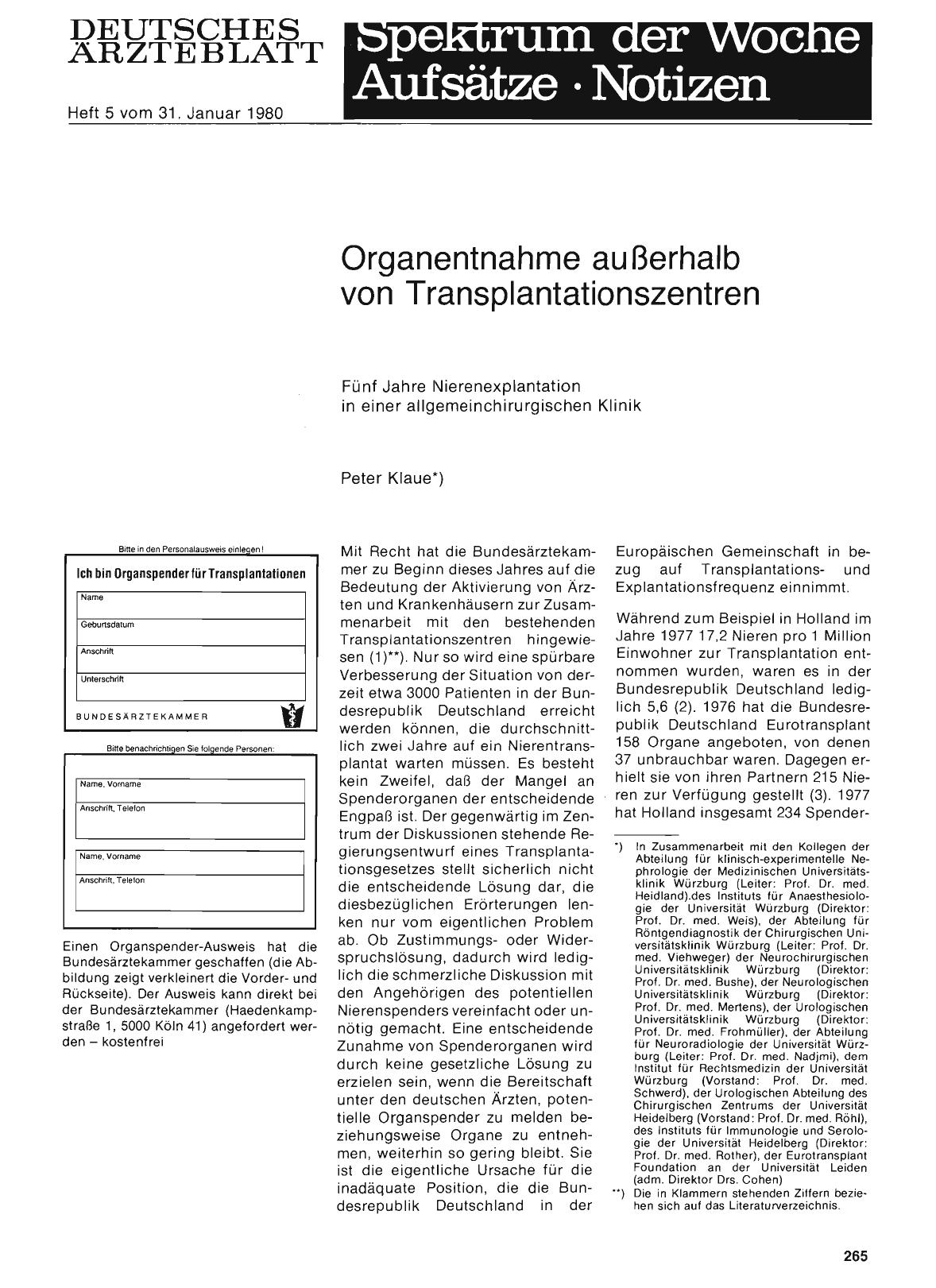 Vorschauseite 1: Organentnahme außerhalb von Transplantationszentren