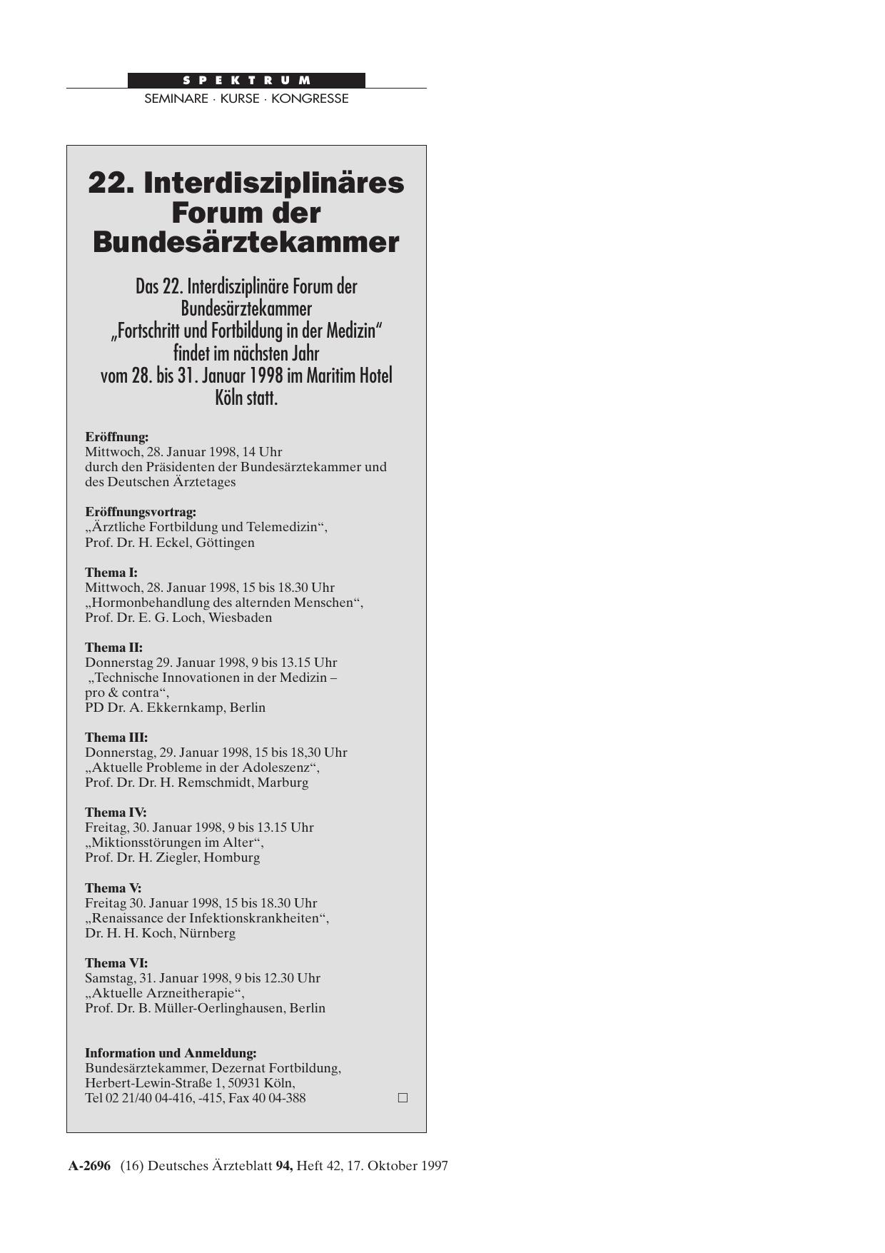 Vorschauseite 1: 22. Interdisziplinäres Forum der Bundesärztekammer