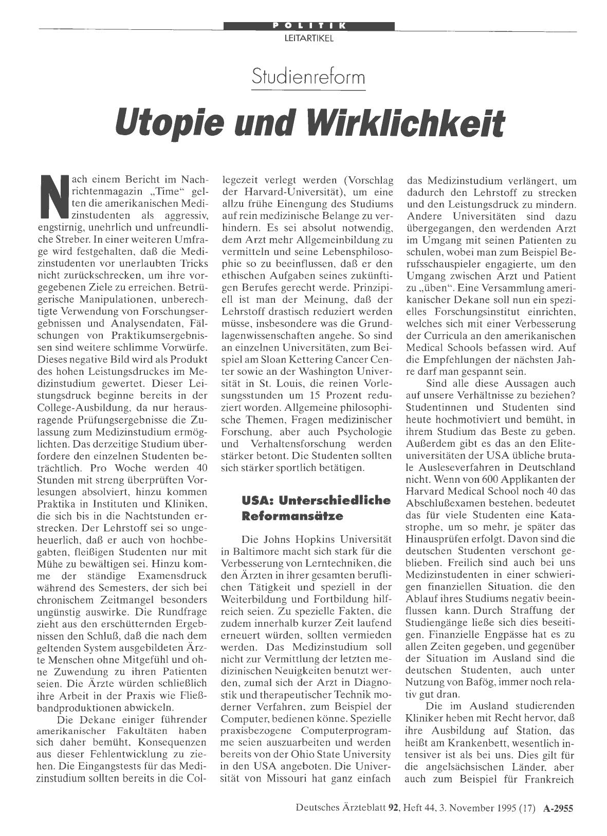Vorschauseite 1: Studienreform: Utopie und Wirklichkeit