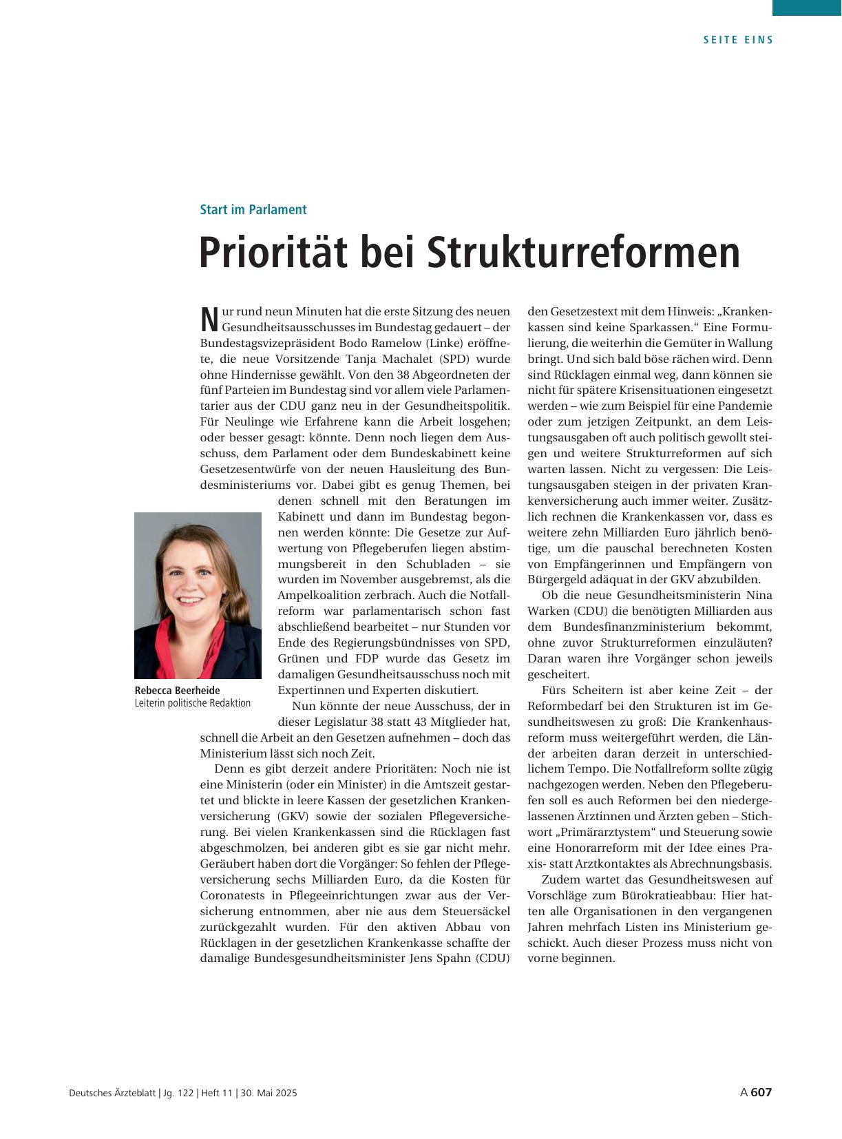 Vorschauseite 1: Start im Parlament: Priorität bei Strukturreformen