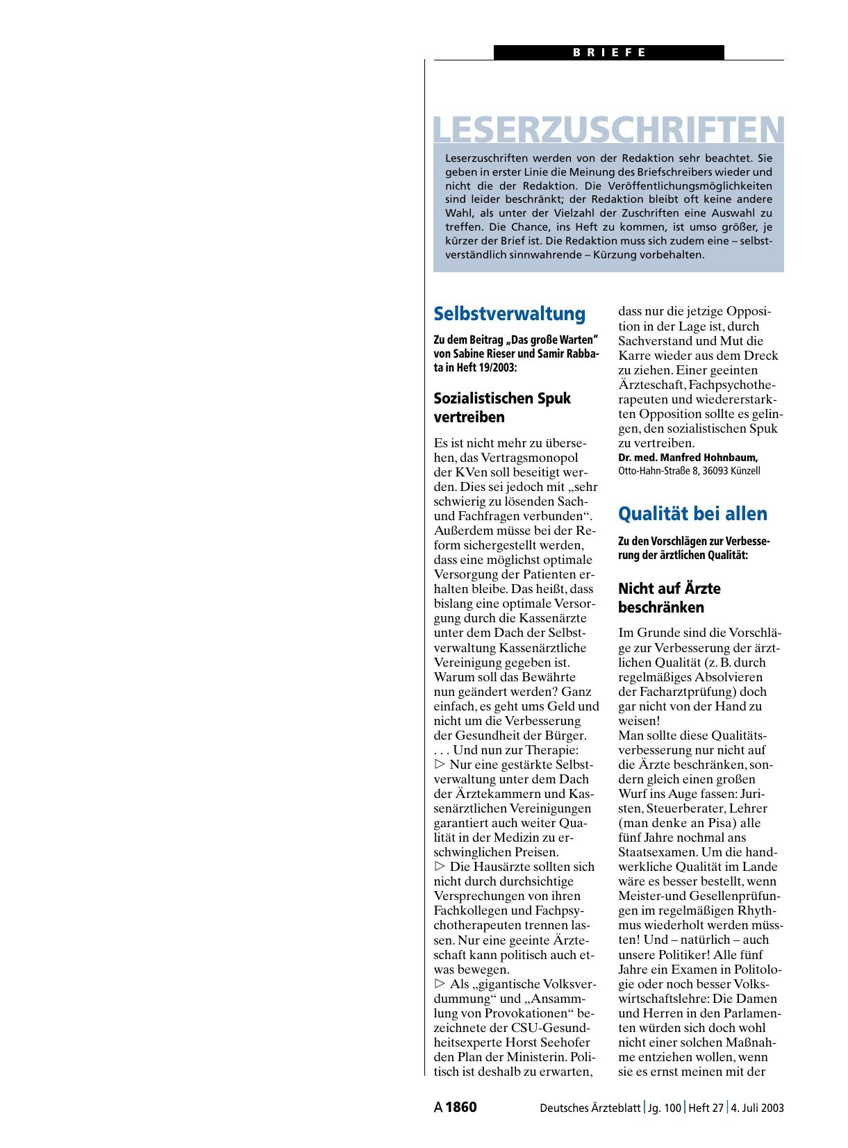 Vorschauseite 1: Qualität bei allen: Nicht auf Ärzte beschränken