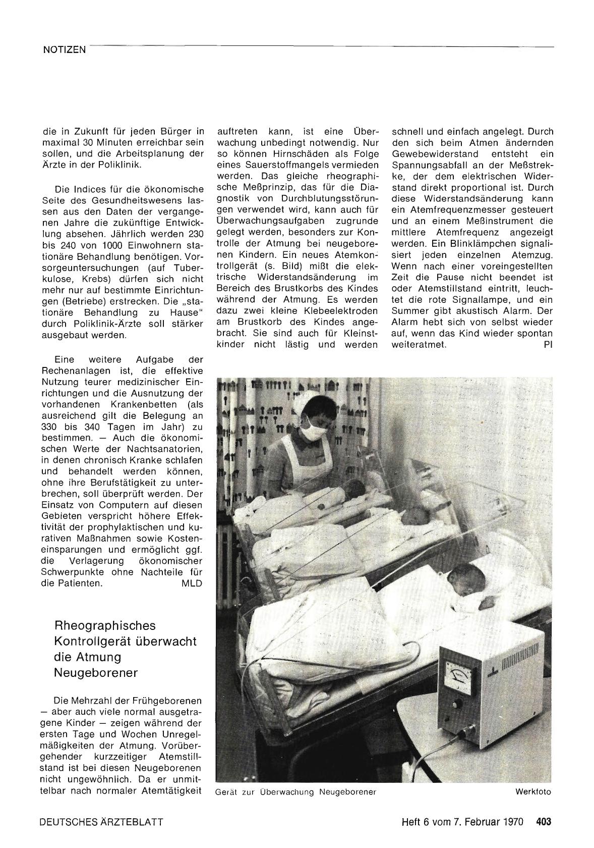 Vorschauseite 1: Rheographisches Kontrollgerät überwacht die Atmung Neugeborener