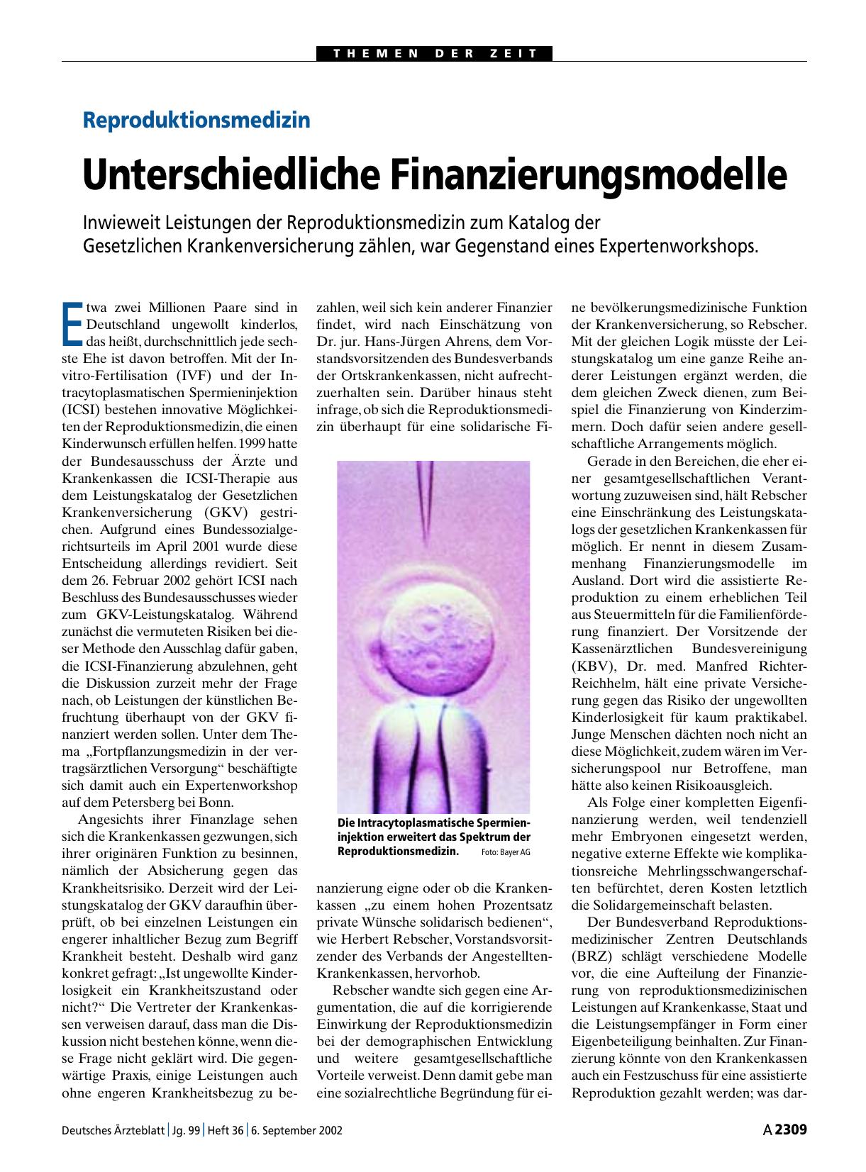 Vorschauseite 1: Reproduktionsmedizin: Unterschiedliche Finanzierungsmodelle