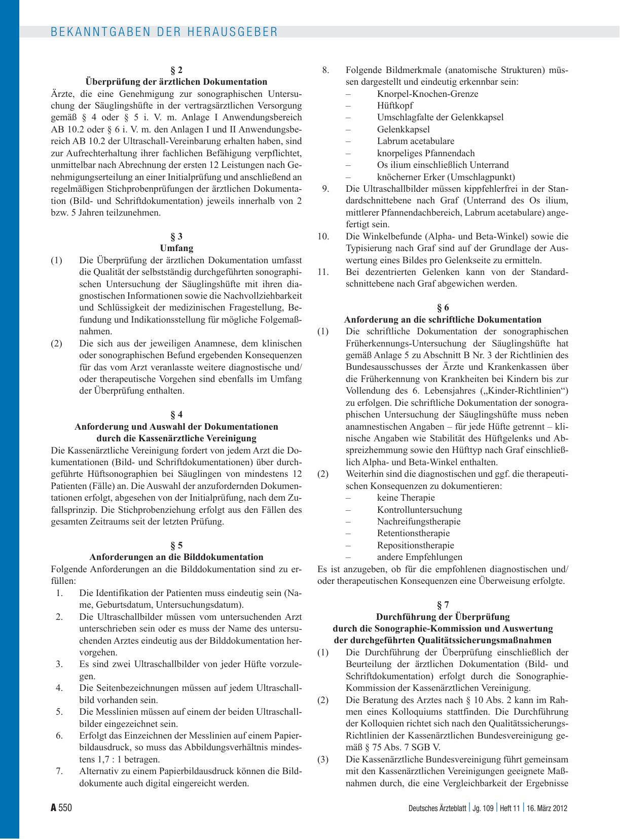 Vorschauseite 2: Neufassung der „Qualitätssicherungsvereinbarung Säuglingshüfte“ nach § 135 Abs. 2 SGB V tritt zum 1. April 2012 in Kraft