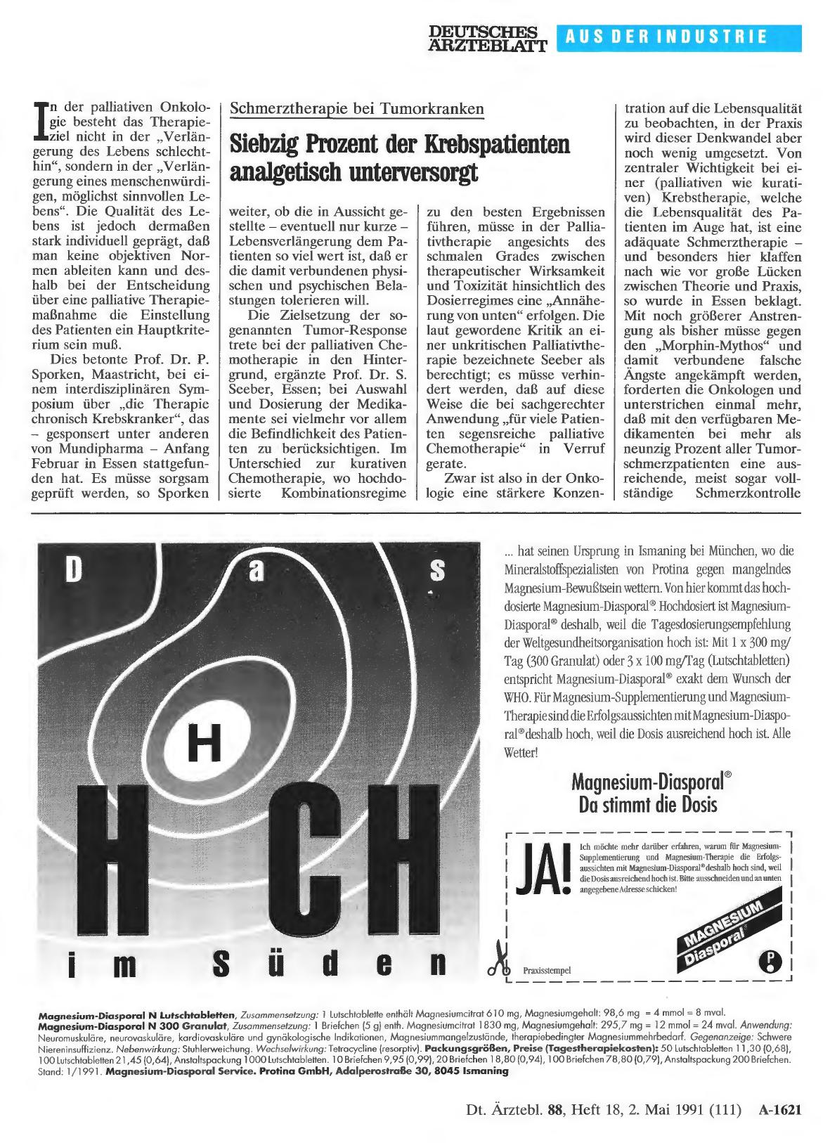 Vorschauseite 1: Schmerztherapie bei Tumorkranken: Siebzig Prozent der Krebspatienten analgetisch unterversorgt