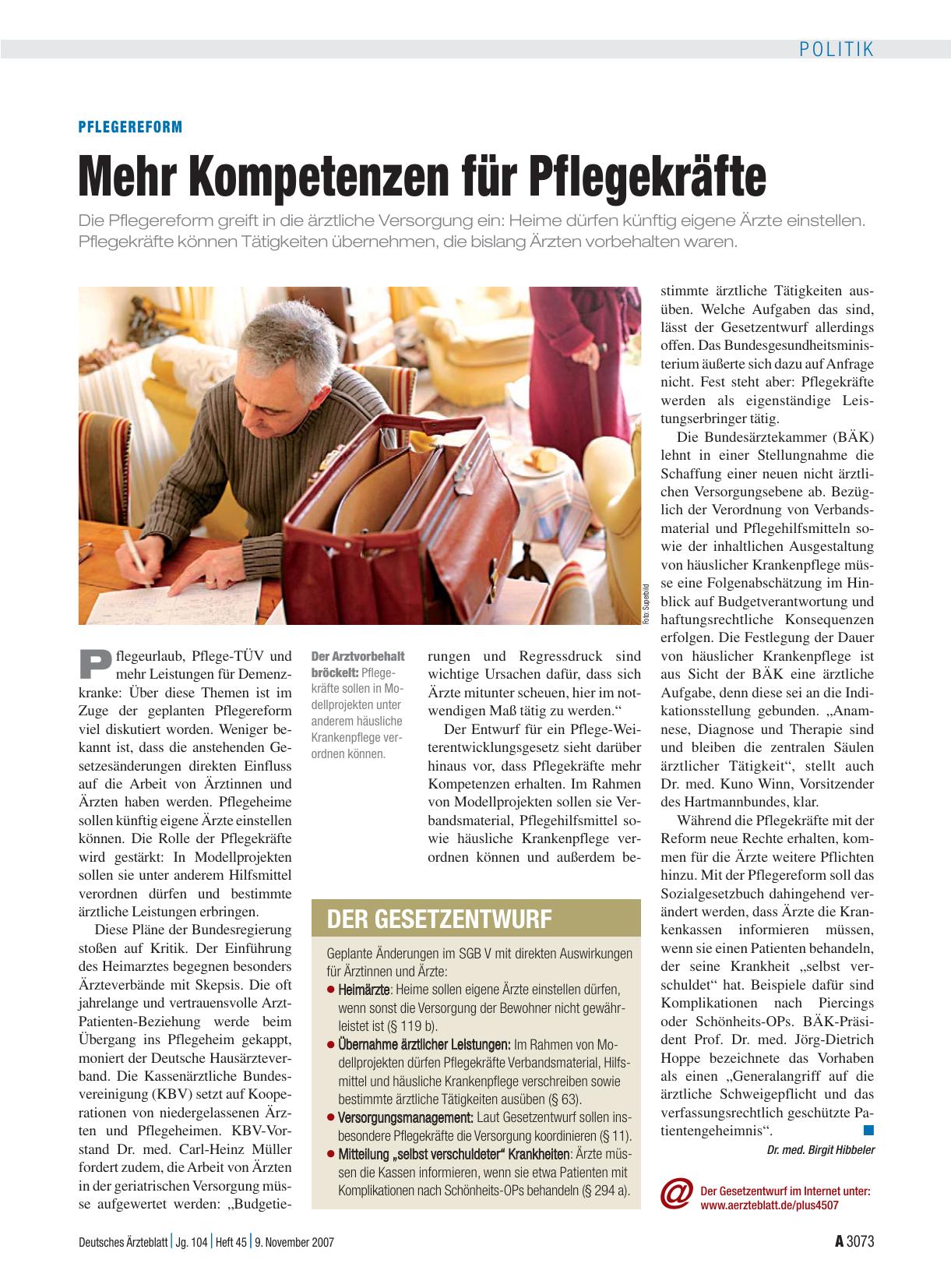 Vorschauseite 1: Pflegereform: Mehr Kompetenzen für Pflegekräfte