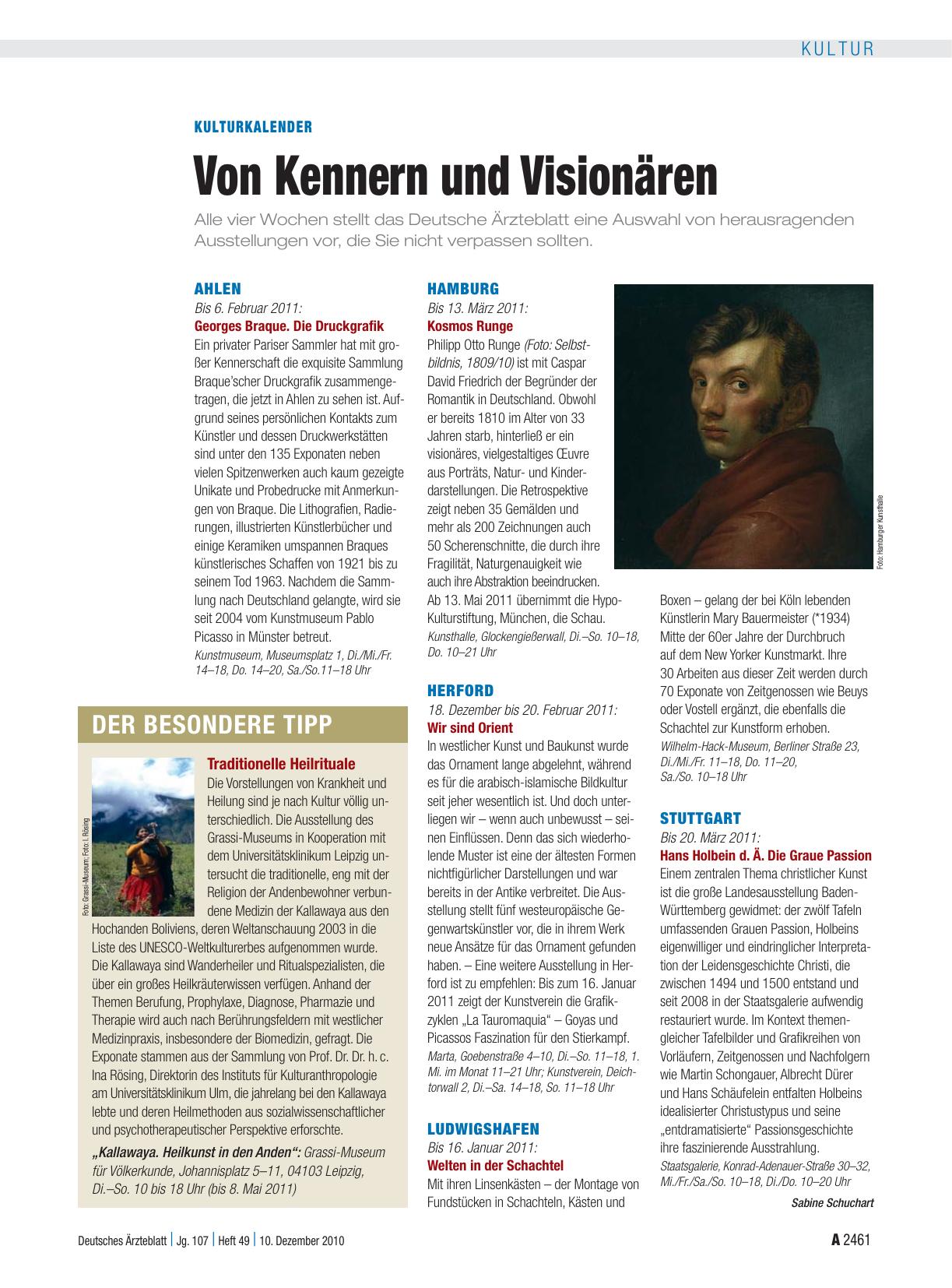 Vorschauseite 1: Kulturkalender: Von Kennern und Visionären
