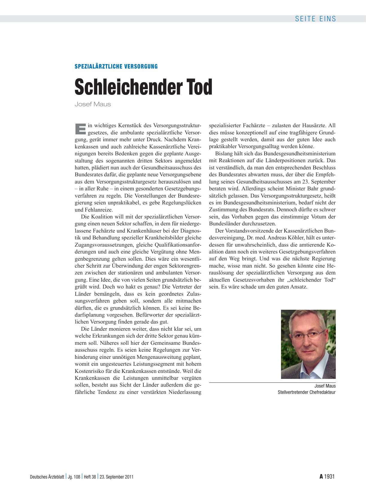 Vorschauseite 1: Spezialärztliche Versorgung: Schleichender Tod