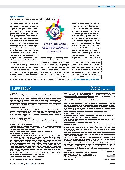 Vorschauseite 1: Special Olympics: Ärztinnen und Ärzte können sich beteiligen
