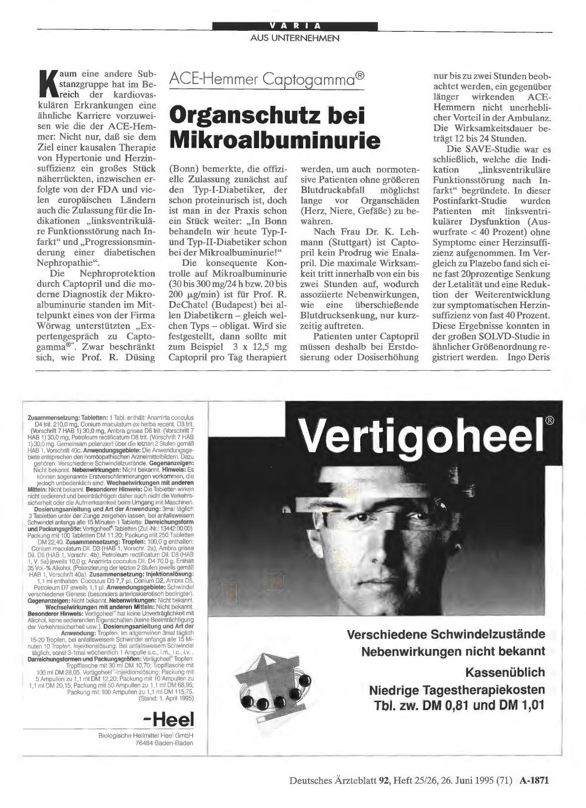 Vorschauseite 1: ACE-Hemmer Captogamma: Organschutz bei Mikroalbuminurie