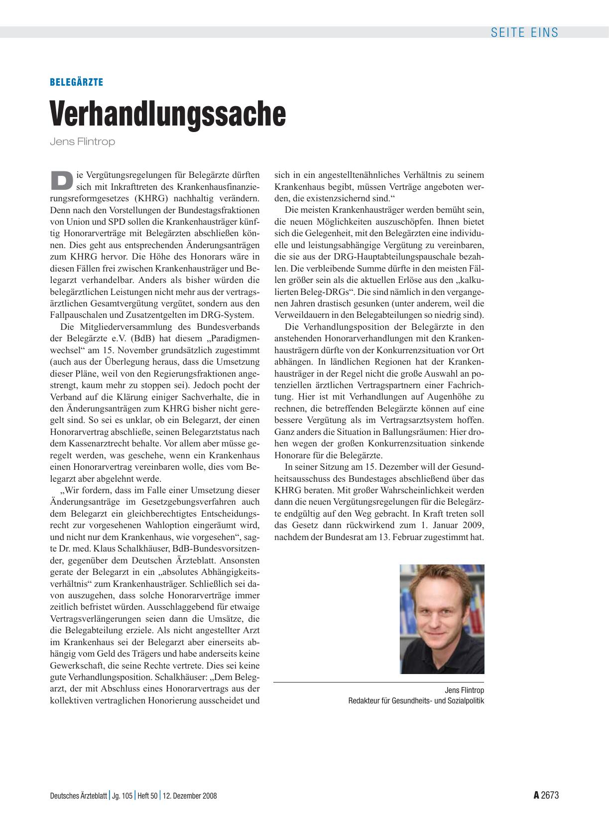 Vorschauseite 1: Belegärzte: Verhandlungssache