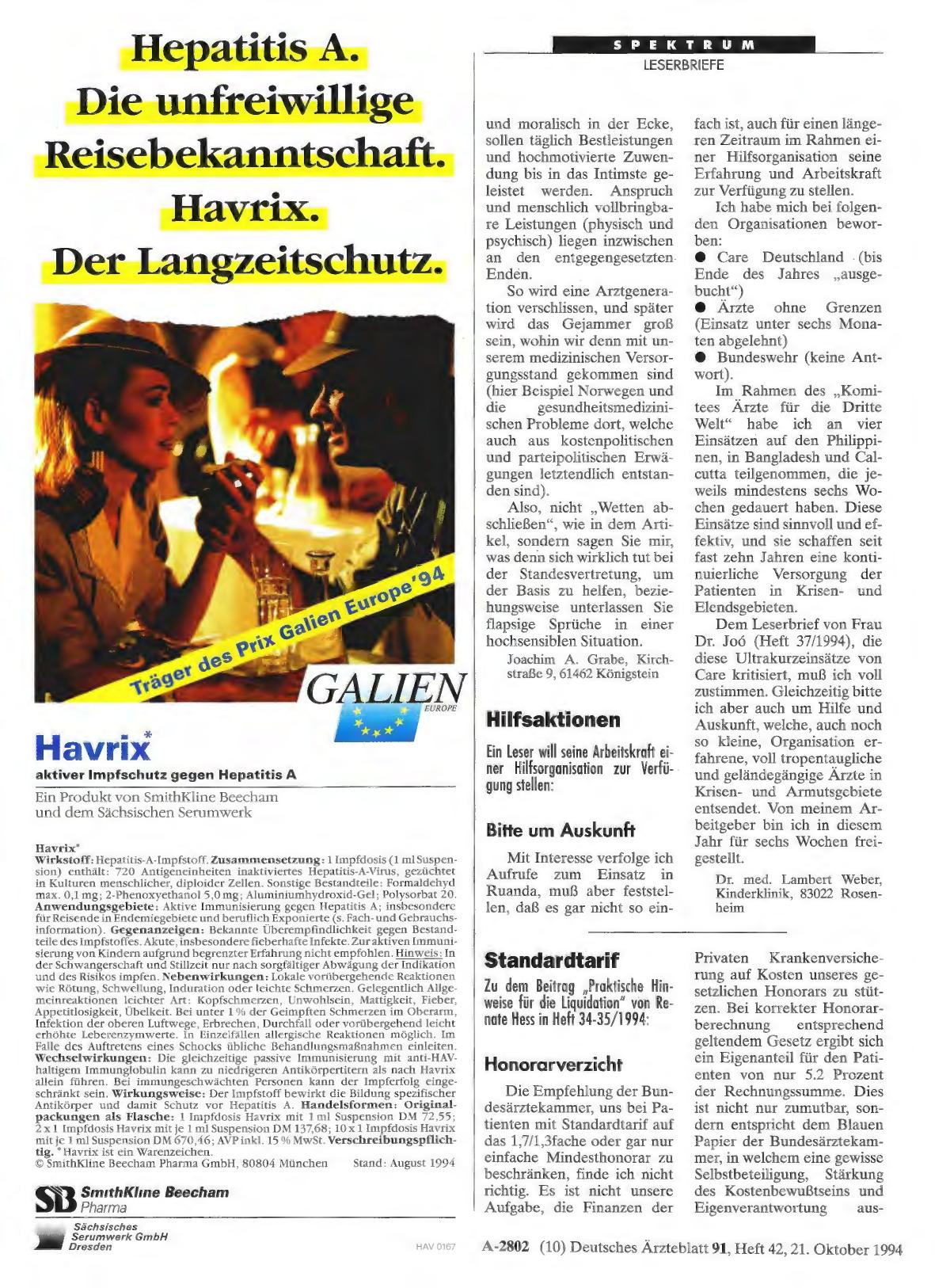 Vorschauseite 1: Standardtarif: Honorarverzicht