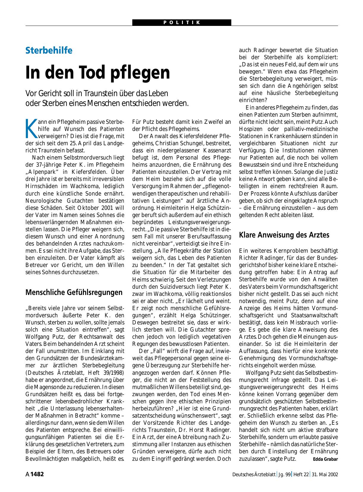Vorschauseite 1: Sterbehilfe: In den Tod pflegen