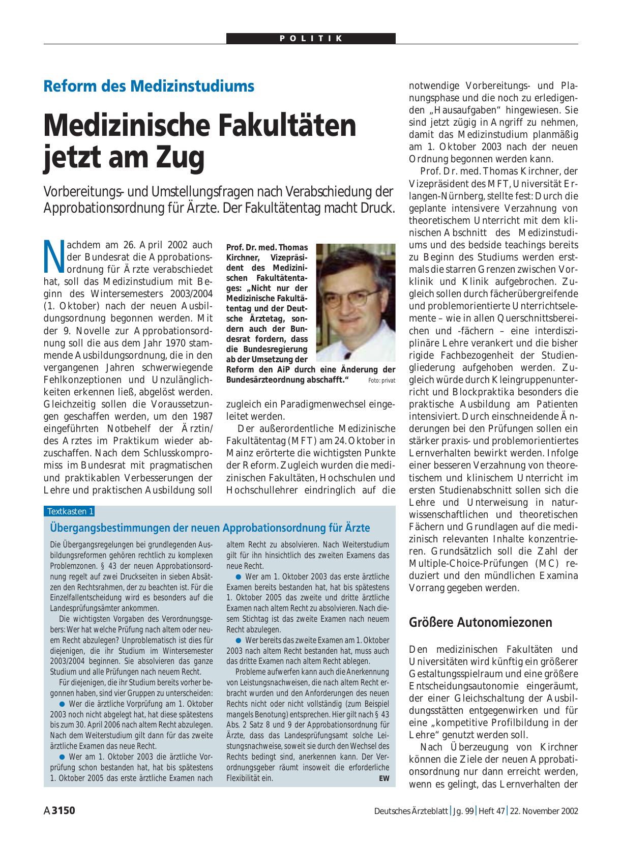 Vorschauseite 1: Übergangsbestimmungen der neuen Approbationsordnung für Ärzte