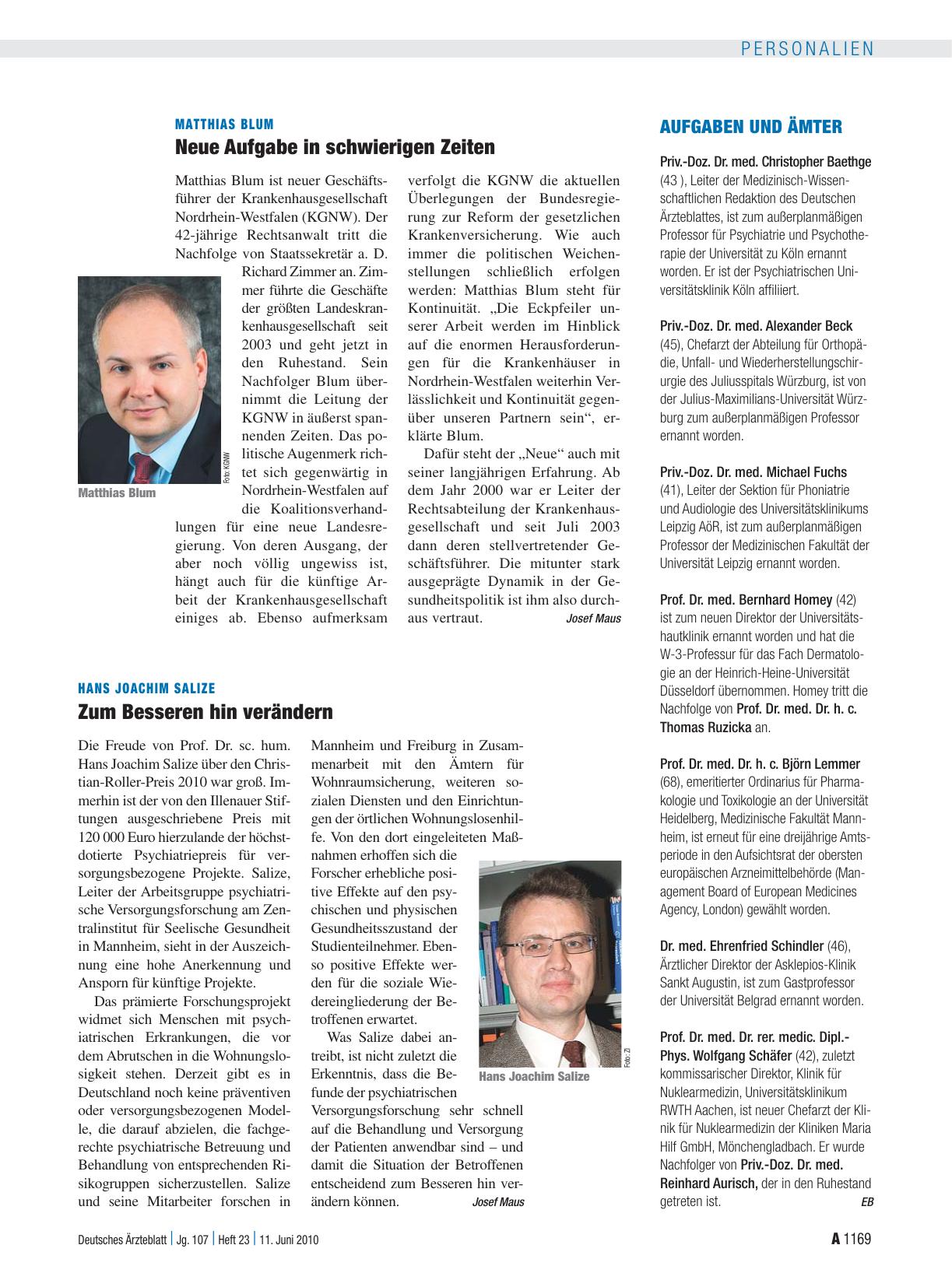 Vorschauseite 1: Hans Joachim Salize: Zum Besseren hin verändern