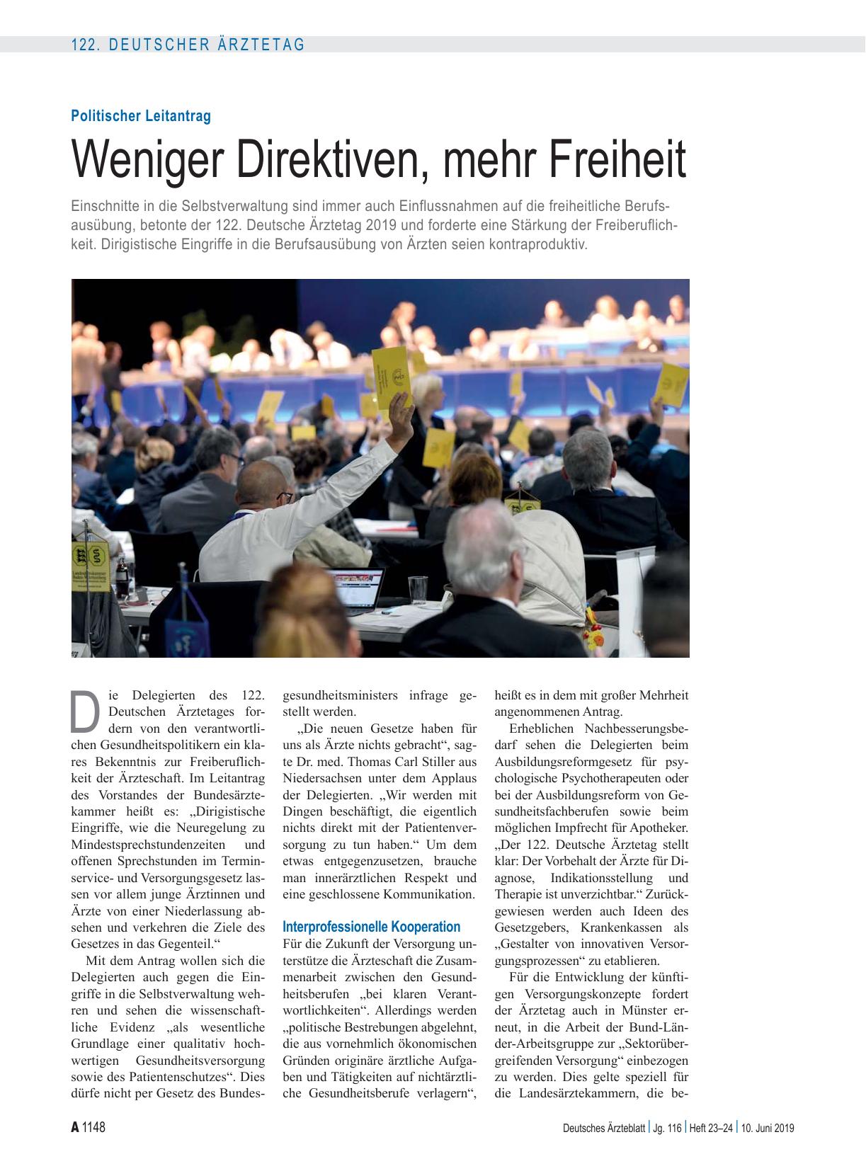 Vorschauseite 1: Politischer Leitantrag: Weniger Direktiven, mehr Freiheit