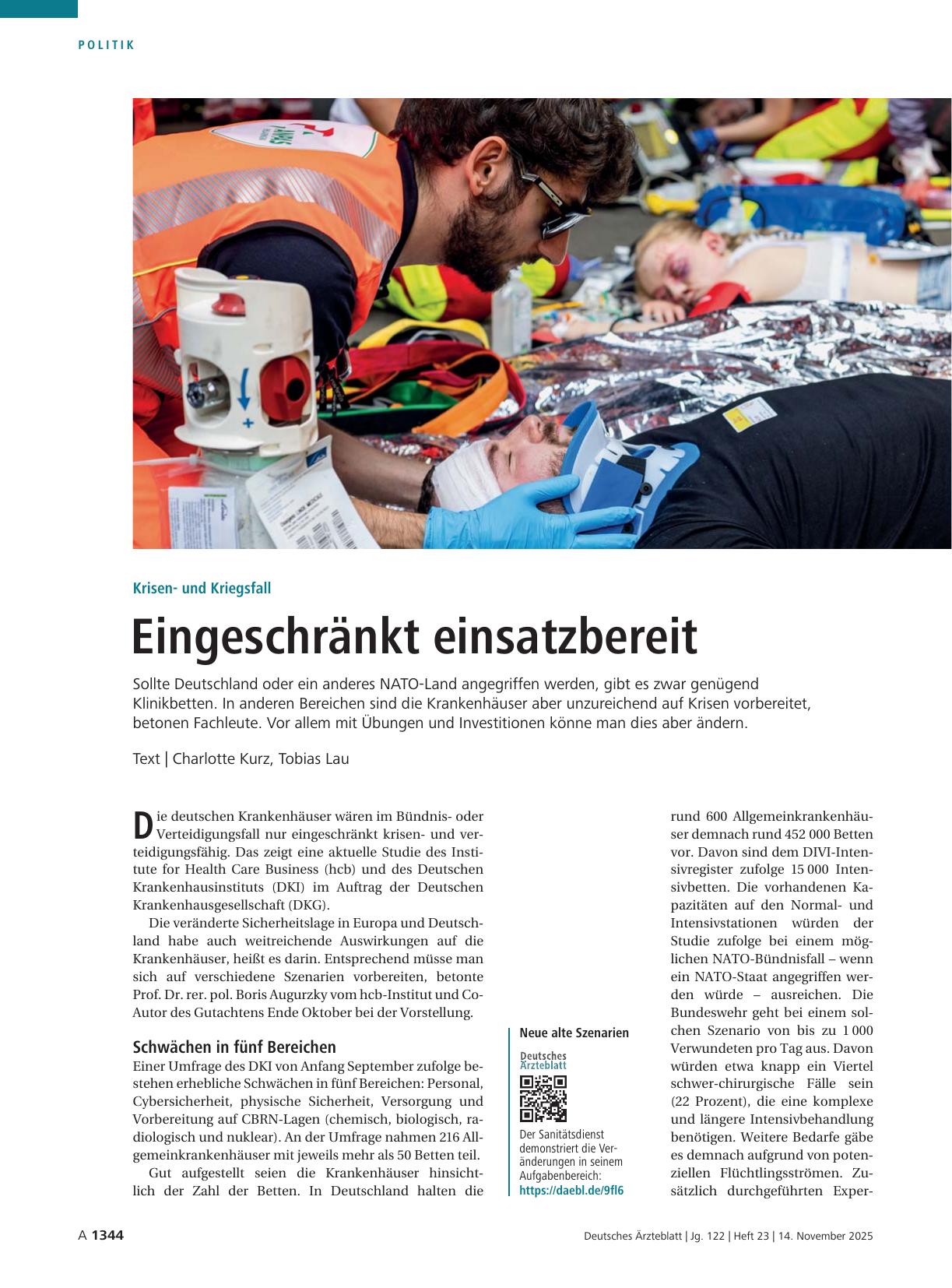 Vorschauseite 1: Krisenund Kriegsfall: Eingeschränkt einsatzbereit
