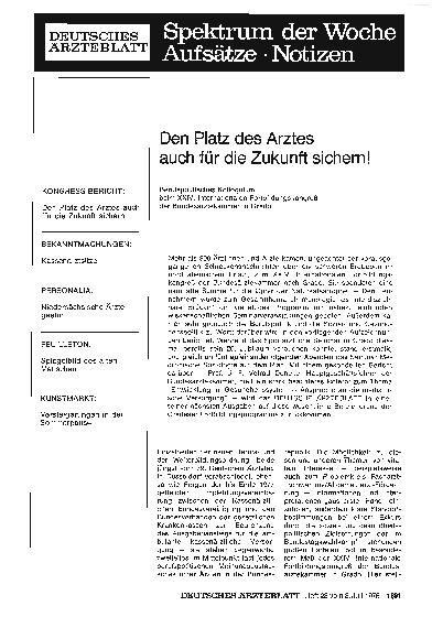 Vorschauseite 1: Den Platz des Arztes auch für die Zukunft sichern!