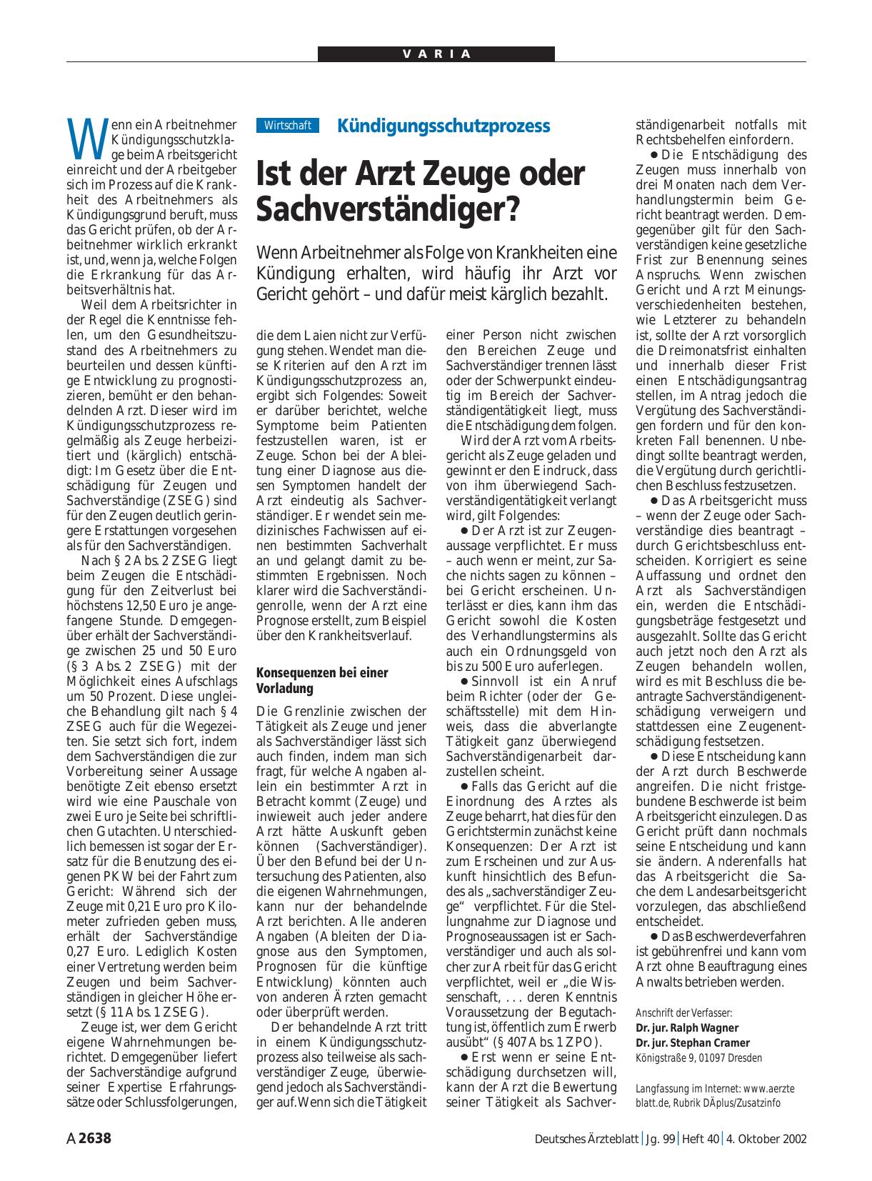 Vorschauseite 1: Kündigungsschutzprozess: Ist der Arzt Zeuge oder Sachverständiger?
