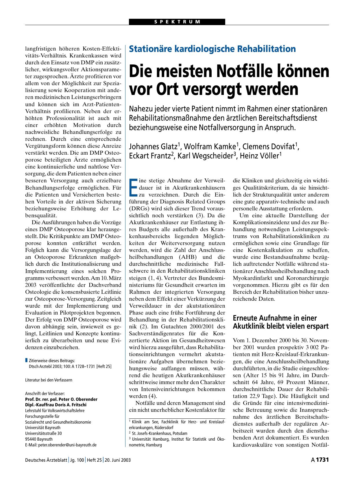 Vorschauseite 1: Stationäre kardiologische Rehabilitation: Die meisten Notfälle können vor Ort versorgt werden