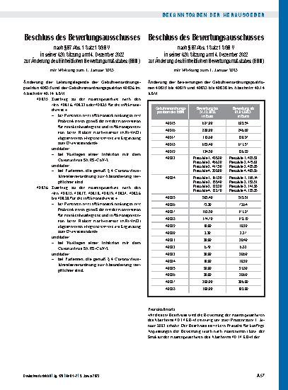 Vorschauseite 2: Beschluss des Bewertungsausschusses nach § 87 Abs. 1 Satz 1 SGB V in seiner 620. Sitzung am 14. Dezember 2022 zur Änderung des Einheitlichen Bewertungsmaßstabes (EBM)