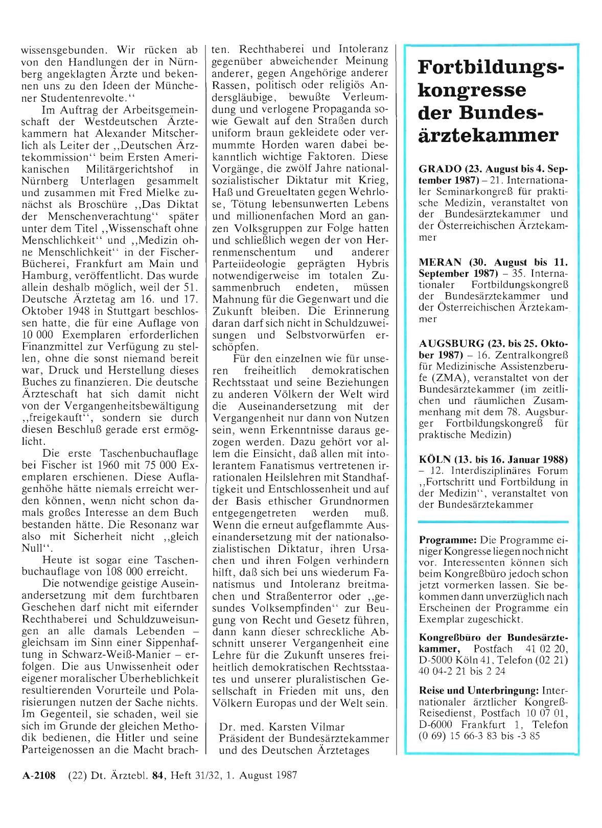 Vorschauseite 1: Fortbildungskongresse der Bundesärztekammer