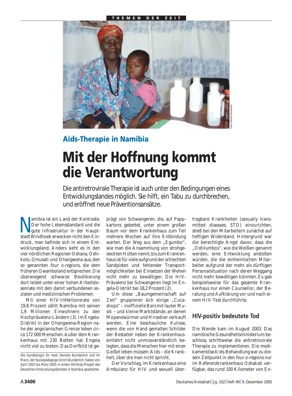 Vorschauseite 1: Aids-Therapie in Namibia: Mit der Hoffnung kommt die Verantwortung