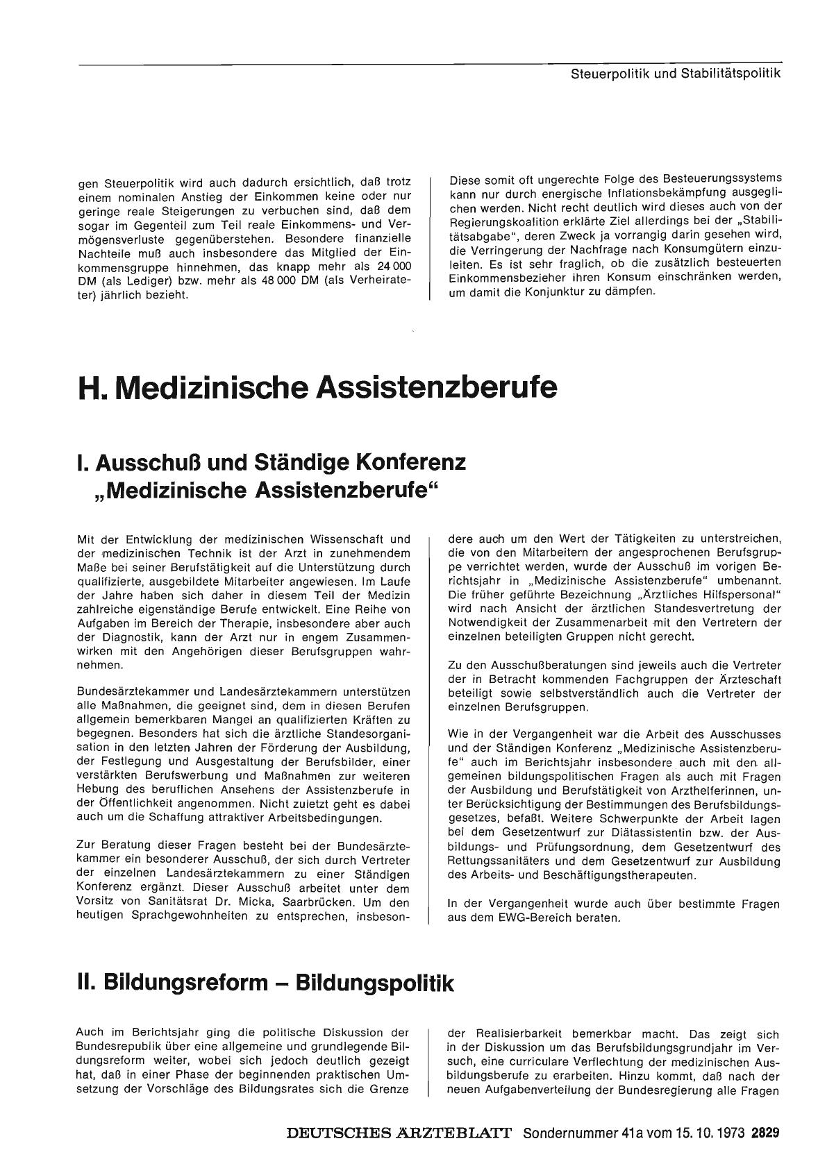 Vorschauseite 1: Bericht über das Jahr 1972/73: H. Medizinische Assistenzberufe: I. Ausschuß und Ständige Konferenz „Medizinische Assistenzberufe"