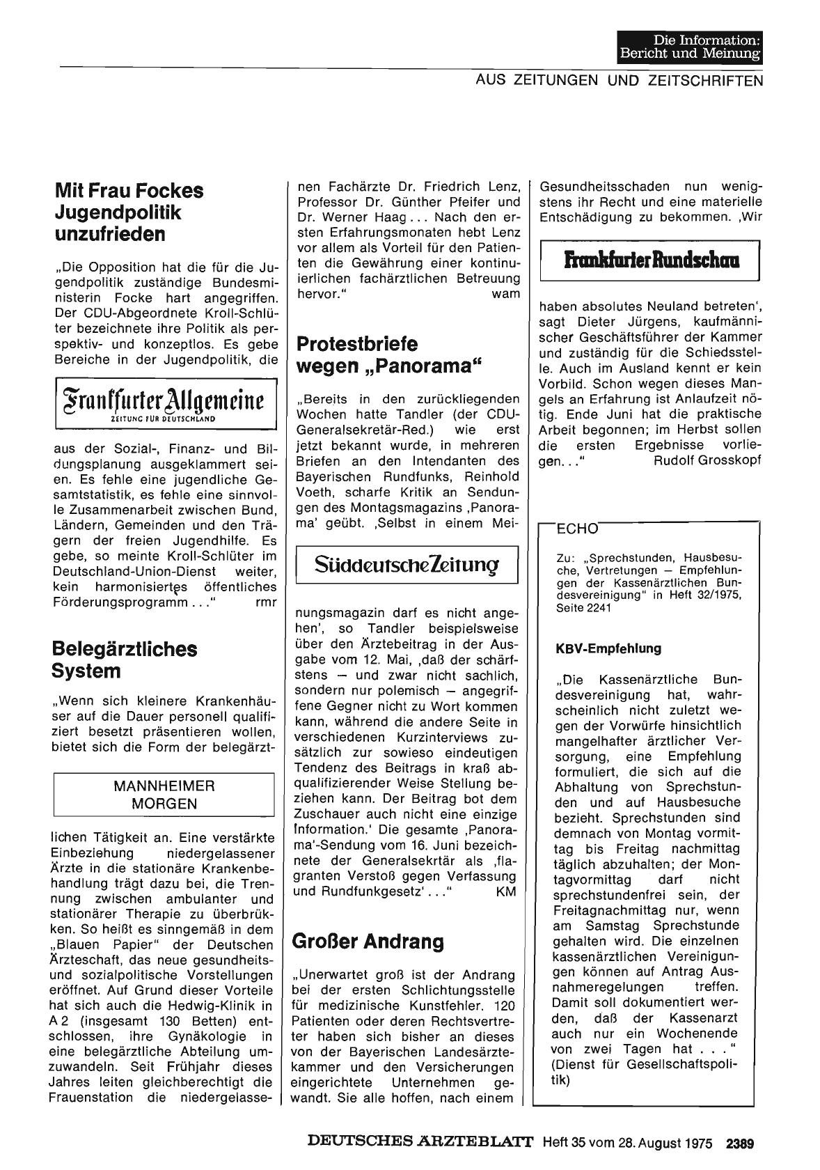 Vorschauseite 1: Protestbriefe wegen „Panorama“