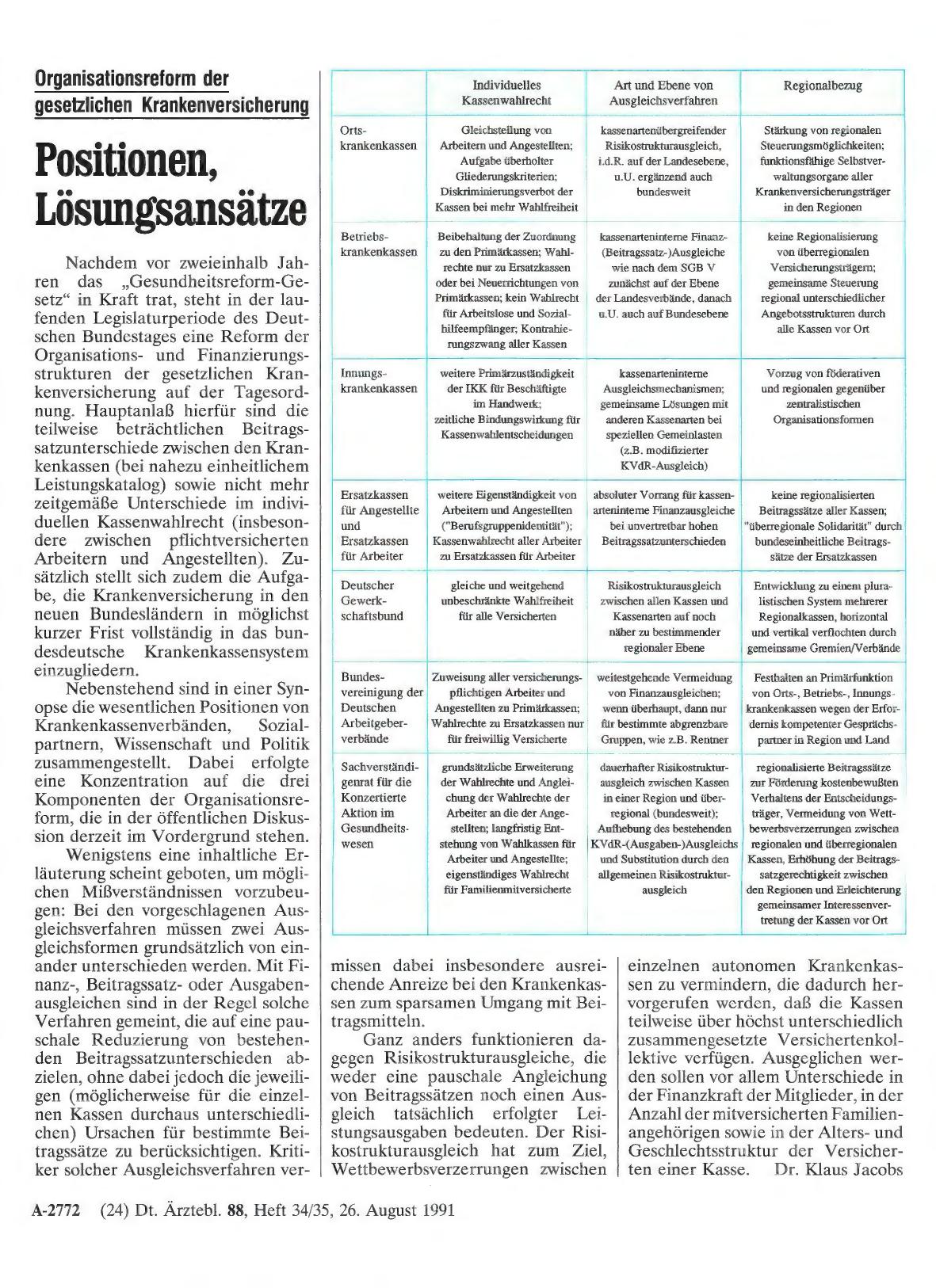 Vorschauseite 1: Organisationsreform der gesetzlichen Krankenversicherung: Positionen, Lösungsansätze