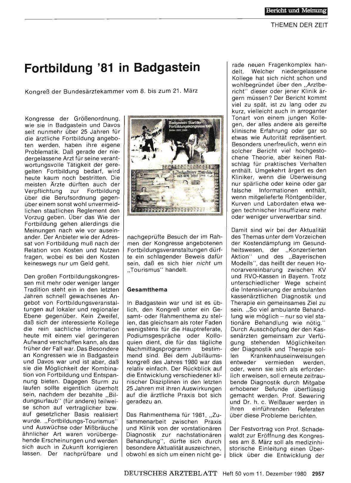 Vorschauseite 1: Fortbildung '81 in Badgastein: Kongreß der Bundesärztekammer vom 8. bis zum 21. März