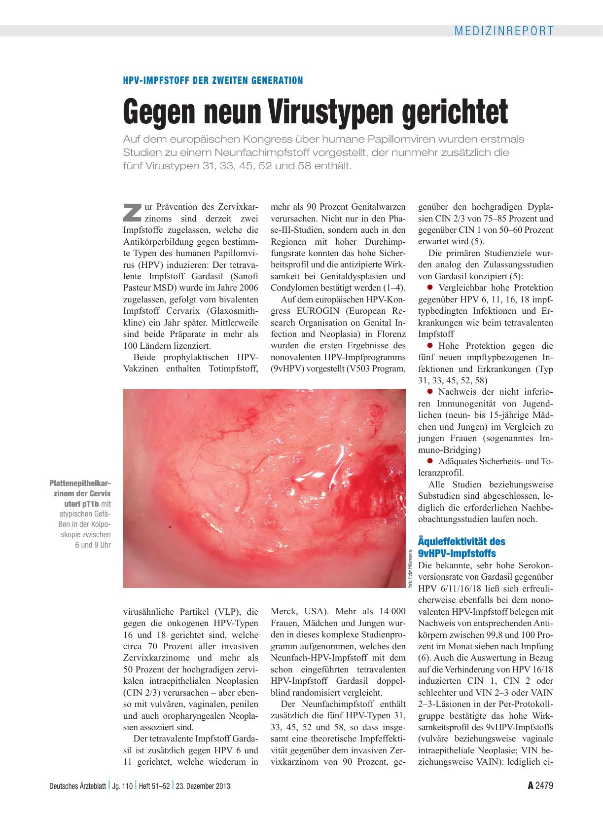 Vorschauseite 1: HPV-Impfstoff der Zweiten Generation: Gegen neun Virustypen gerichtet